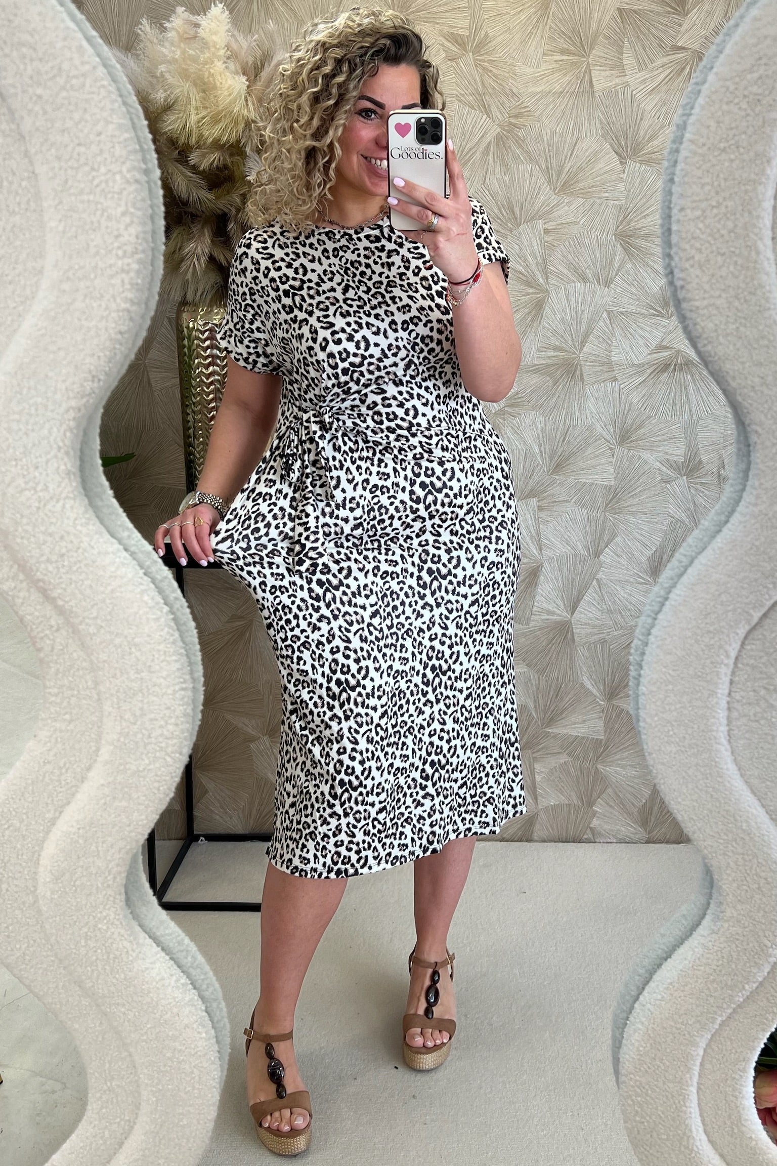Maxi Side Strik Panther Dress - Beige/Brown - Image 3