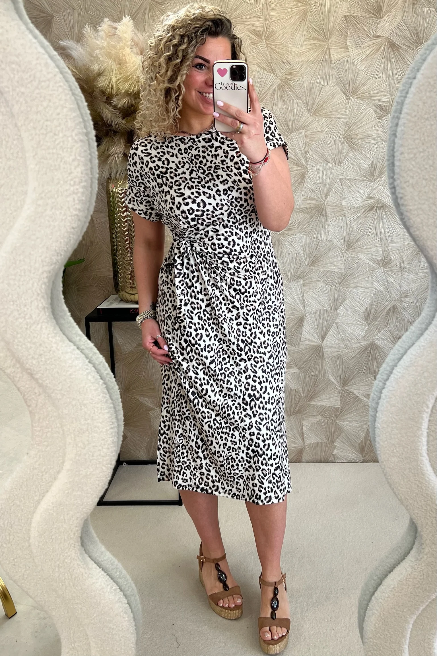 Maxi Side Strik Panther Dress - Beige/Brown - Image 4