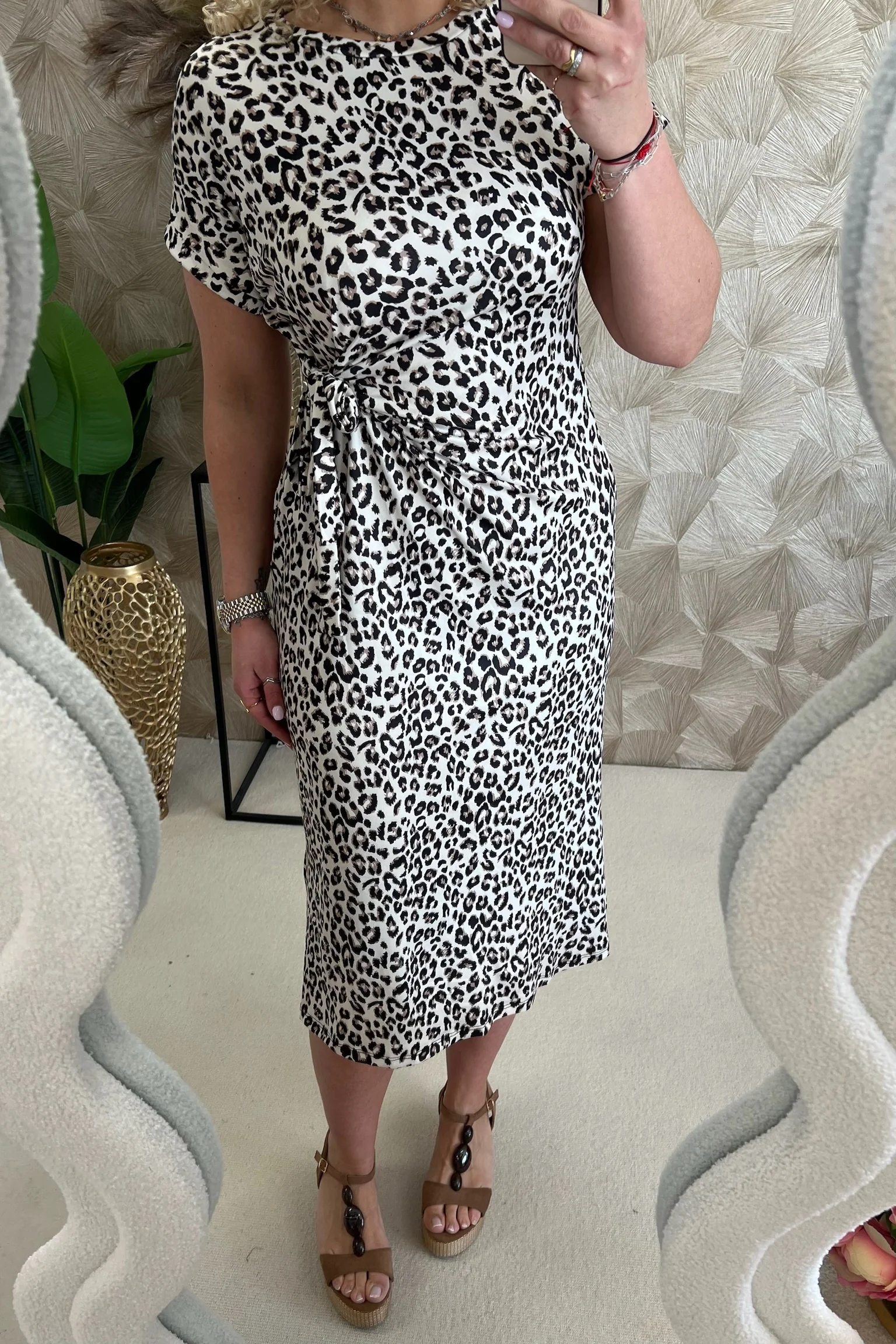 Maxi Side Strik Panther Dress - Beige/Brown - Image 5