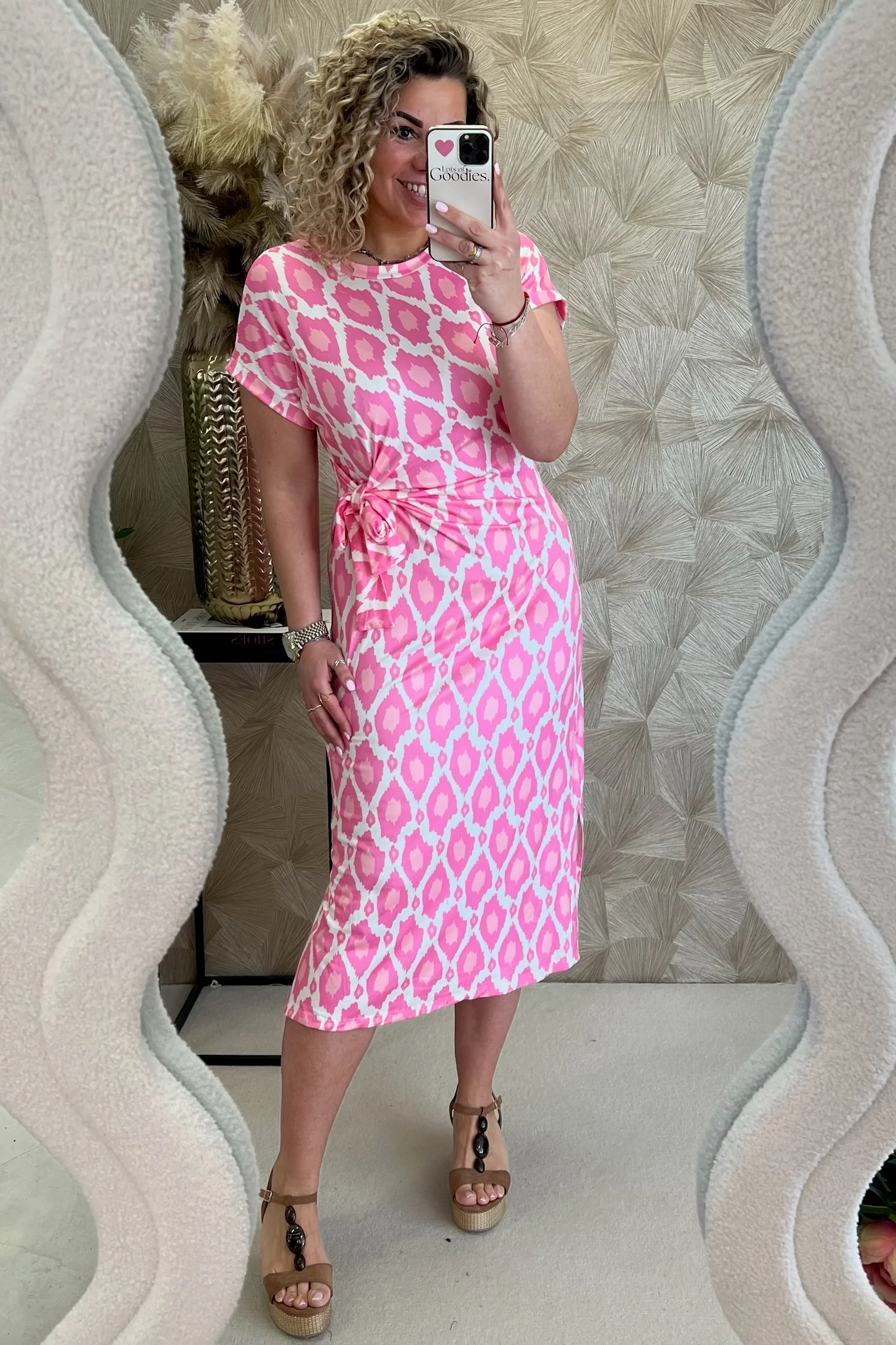 Maxi Side Strik Spots Dress - Pink/White