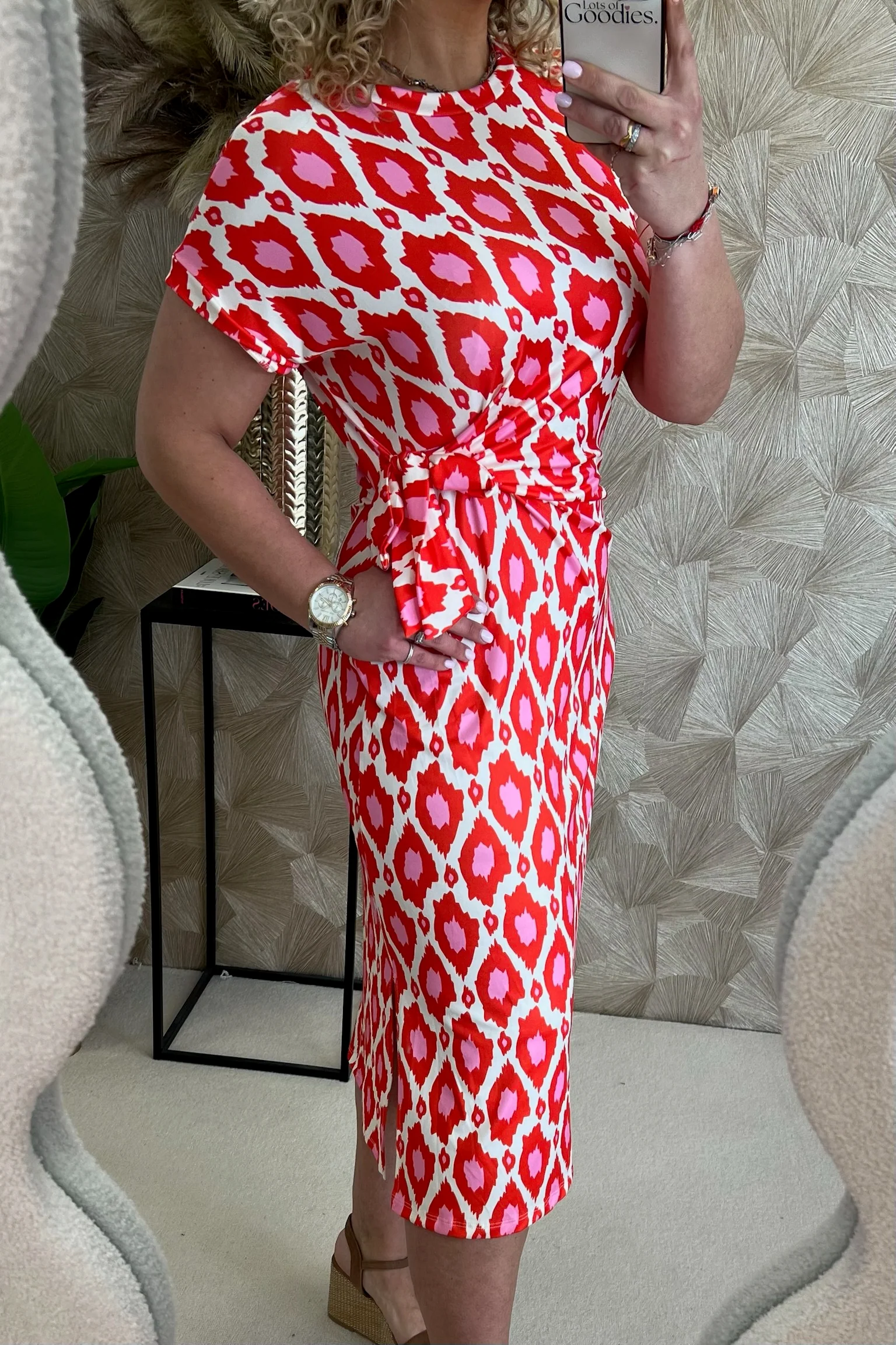 Maxi Side Strik Spots Dress - Red/Pink/White - Image 3