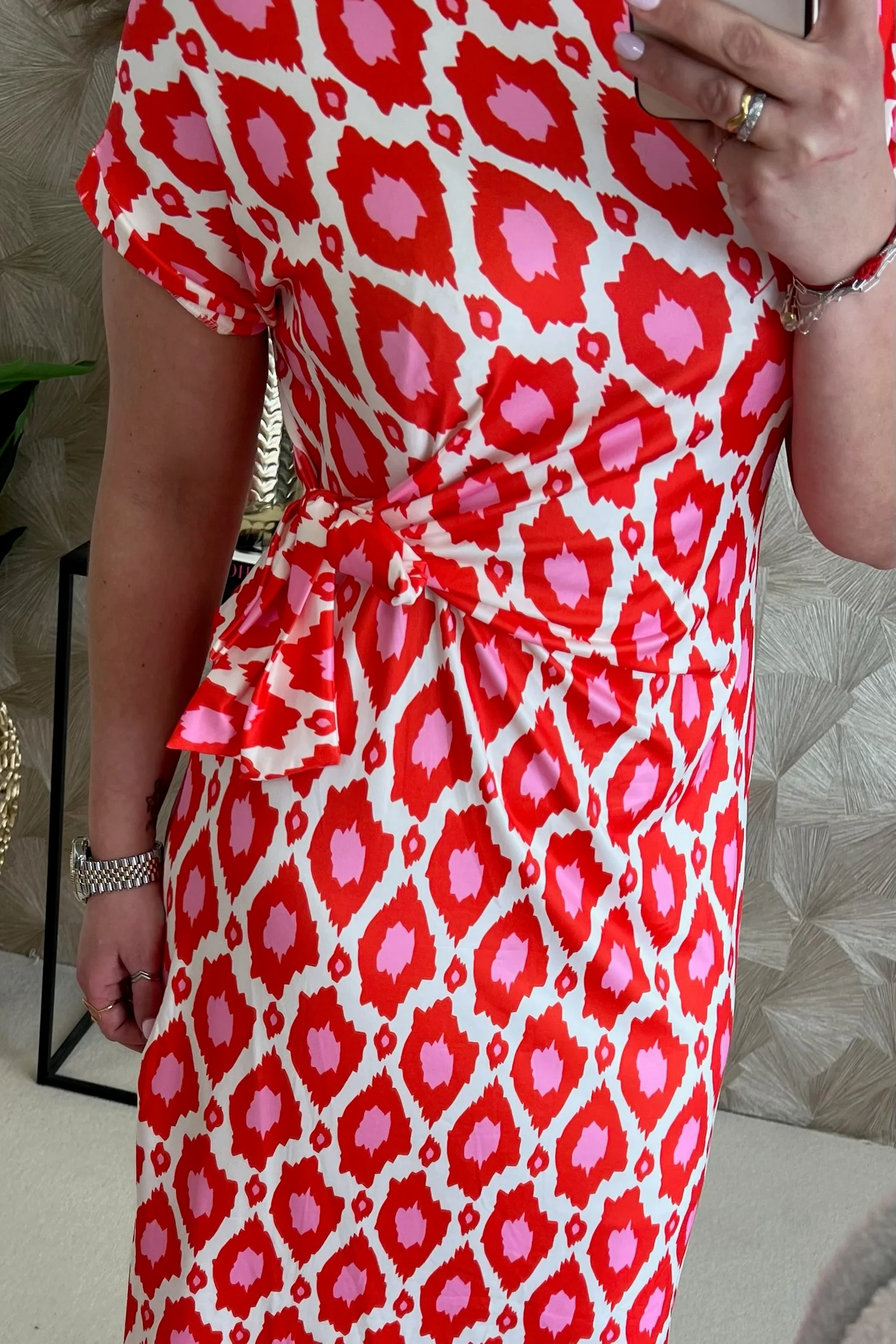 Maxi Side Strik Spots Dress - Red/Pink/White - Image 4