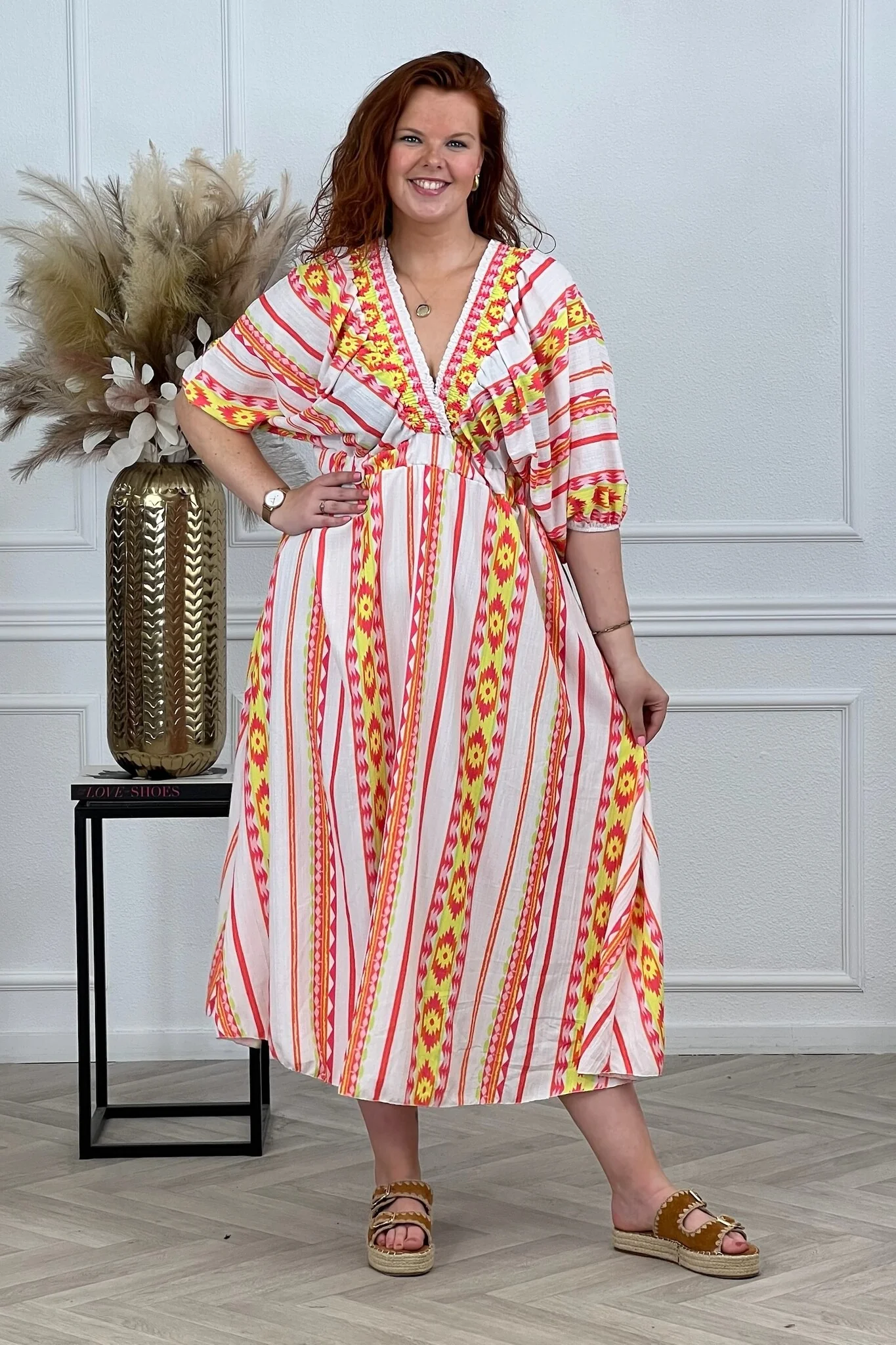 Maxi V Neck Aztec Dress - Orange - Image 2