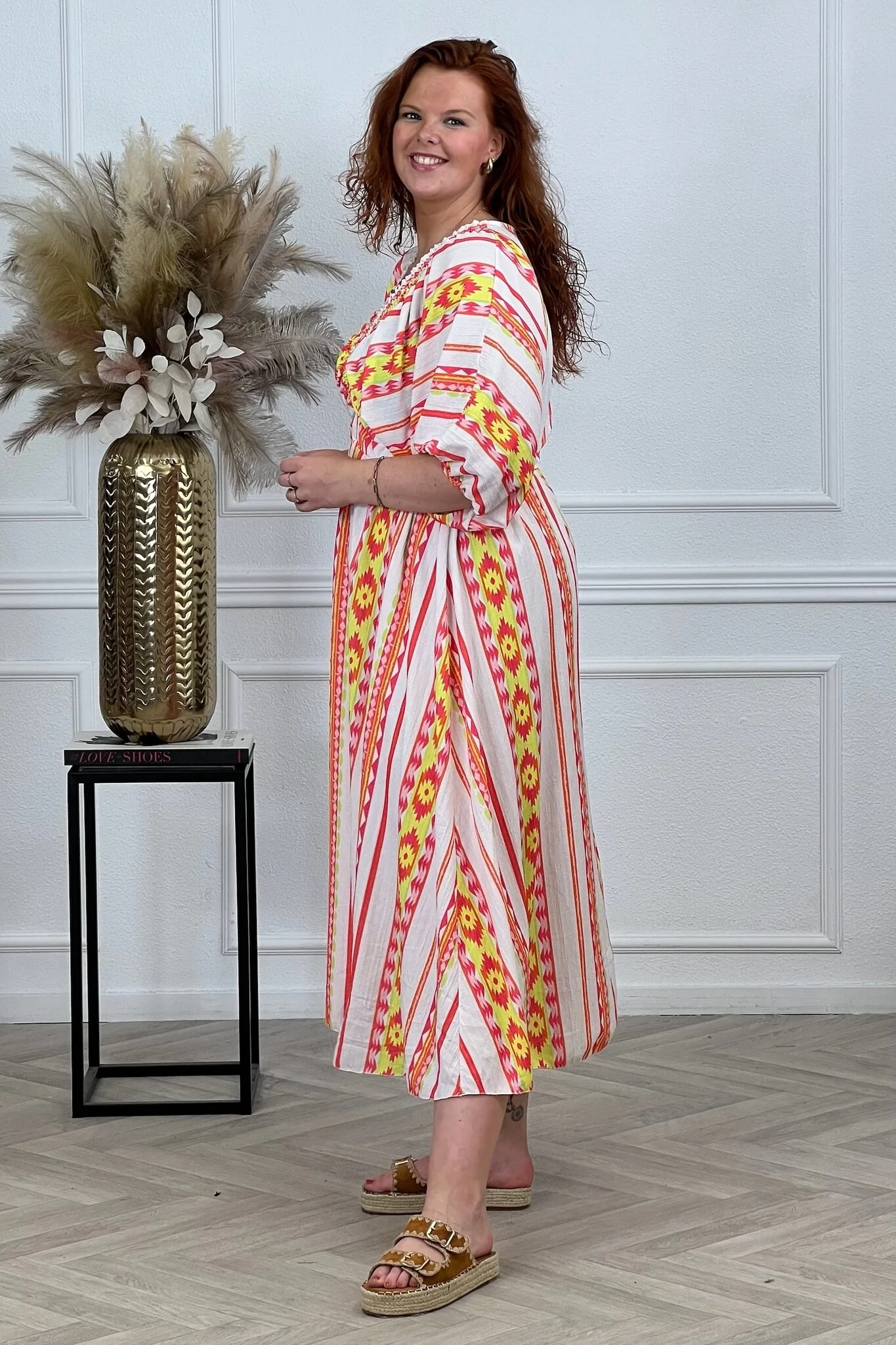 Maxi V Neck Aztec Dress - Orange - Image 3