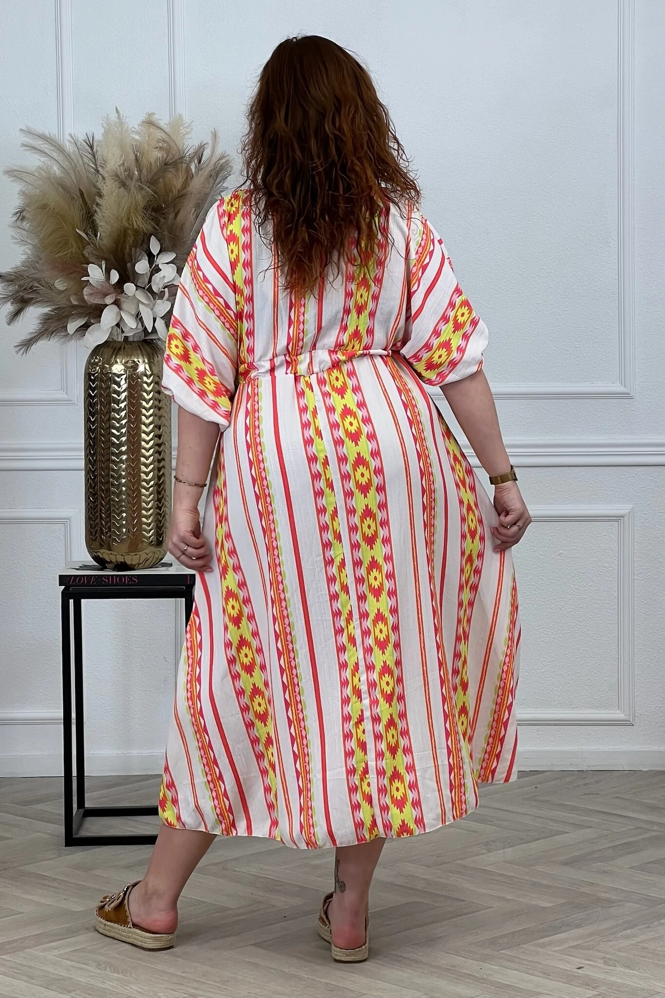 Maxi V Neck Aztec Dress - Orange - Image 4