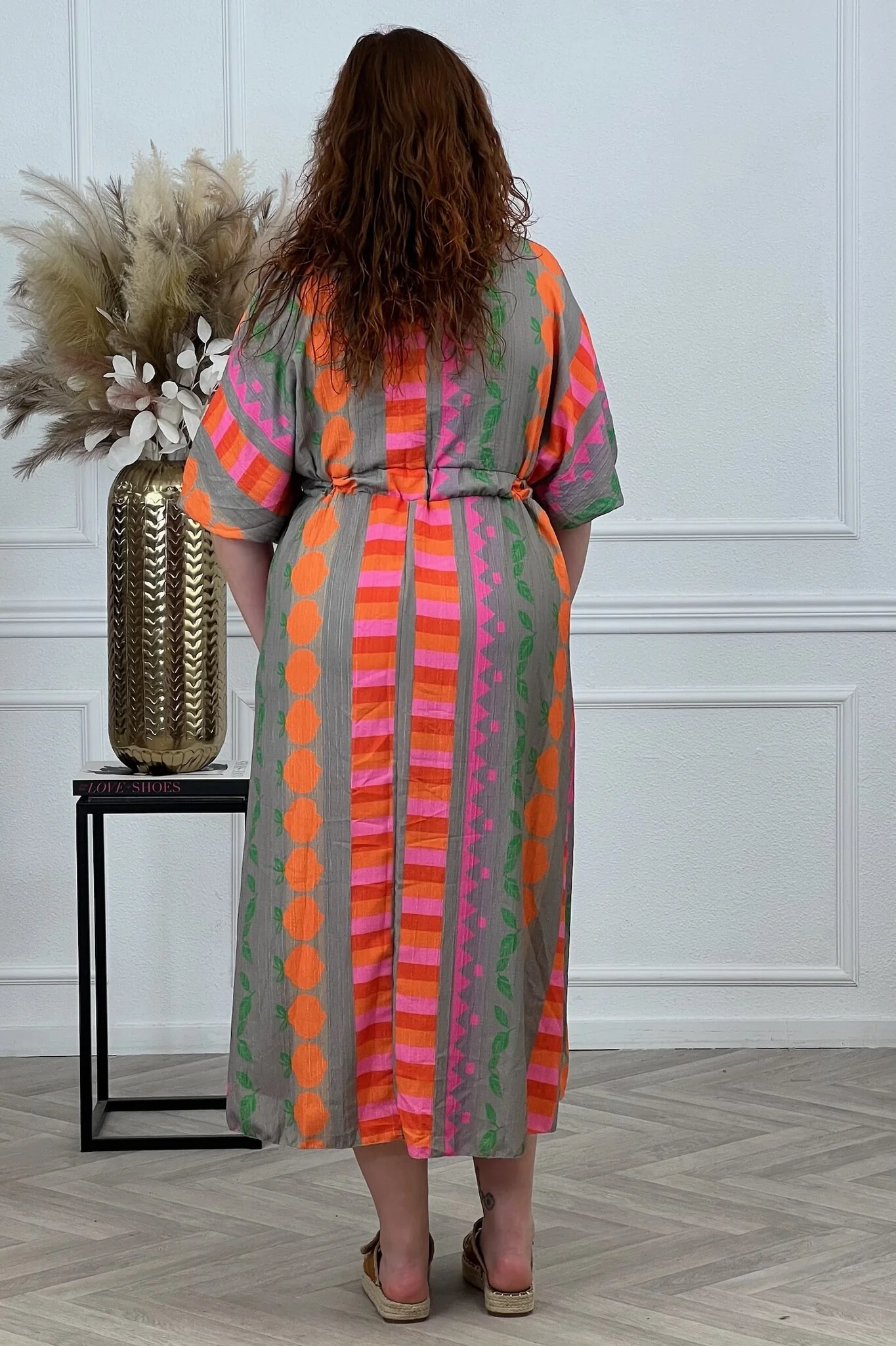 Maxi V Neck Fruit Dress - Orange - Image 3