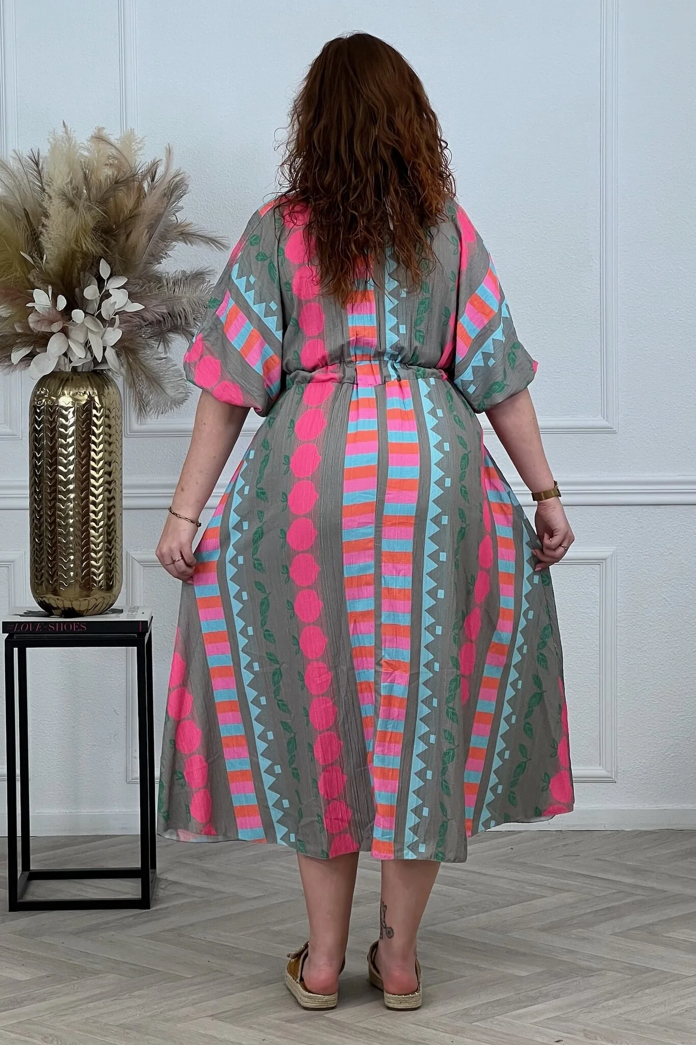 Maxi V Neck Fruit Dress - Pink - Image 4