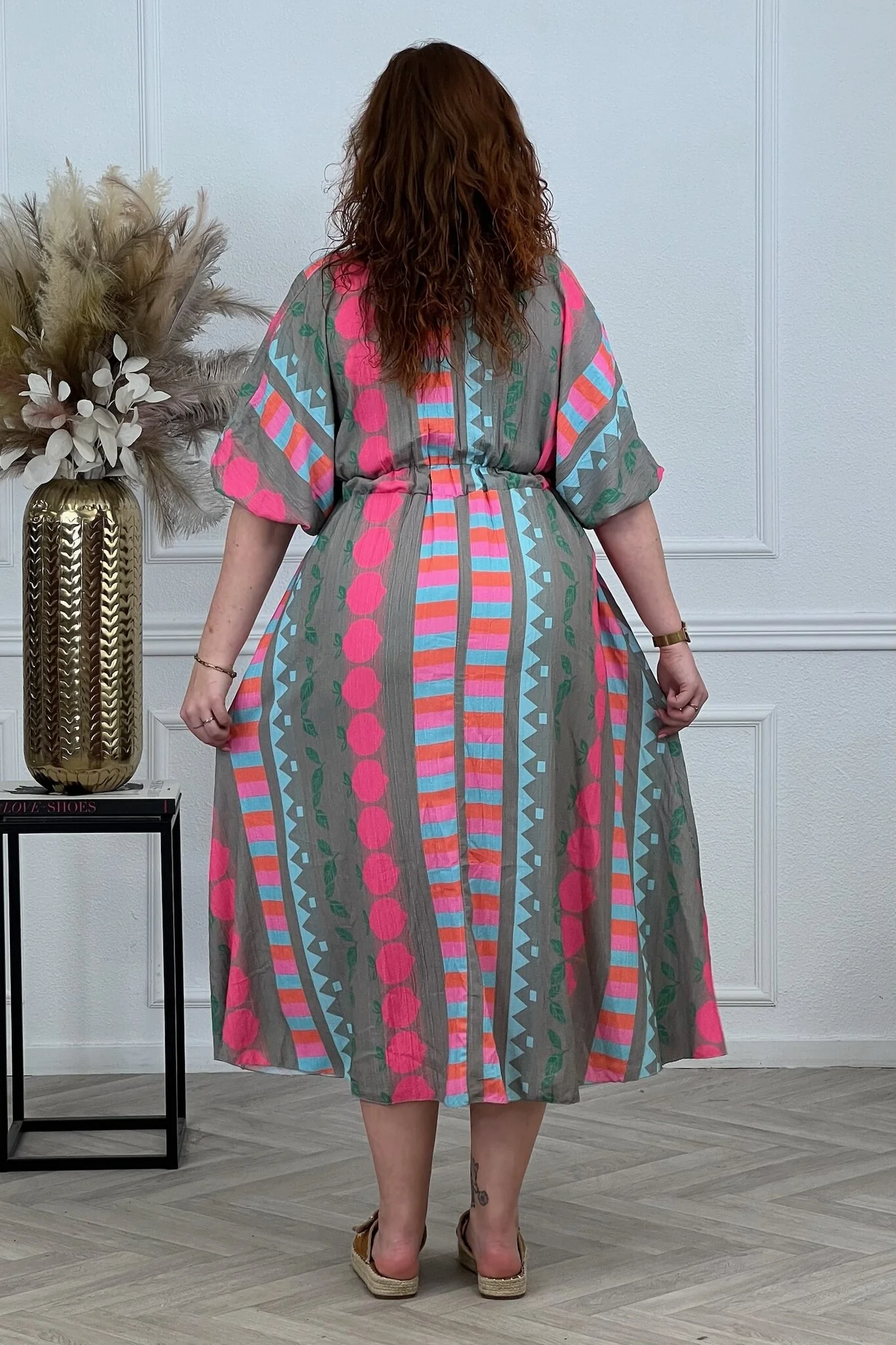 Maxi V Neck Fruit Dress - Pink - Image 5