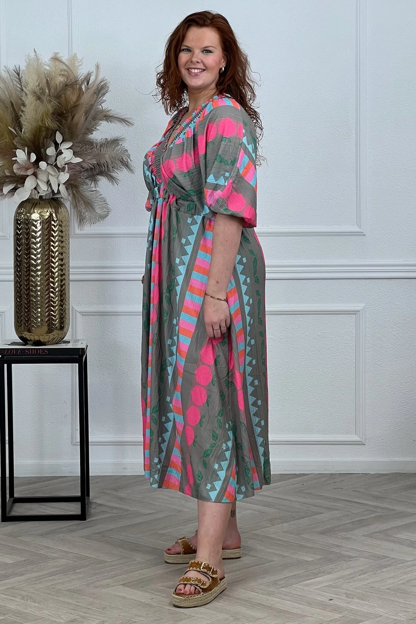 Maxi V Neck Fruit Dress - Pink - Image 6