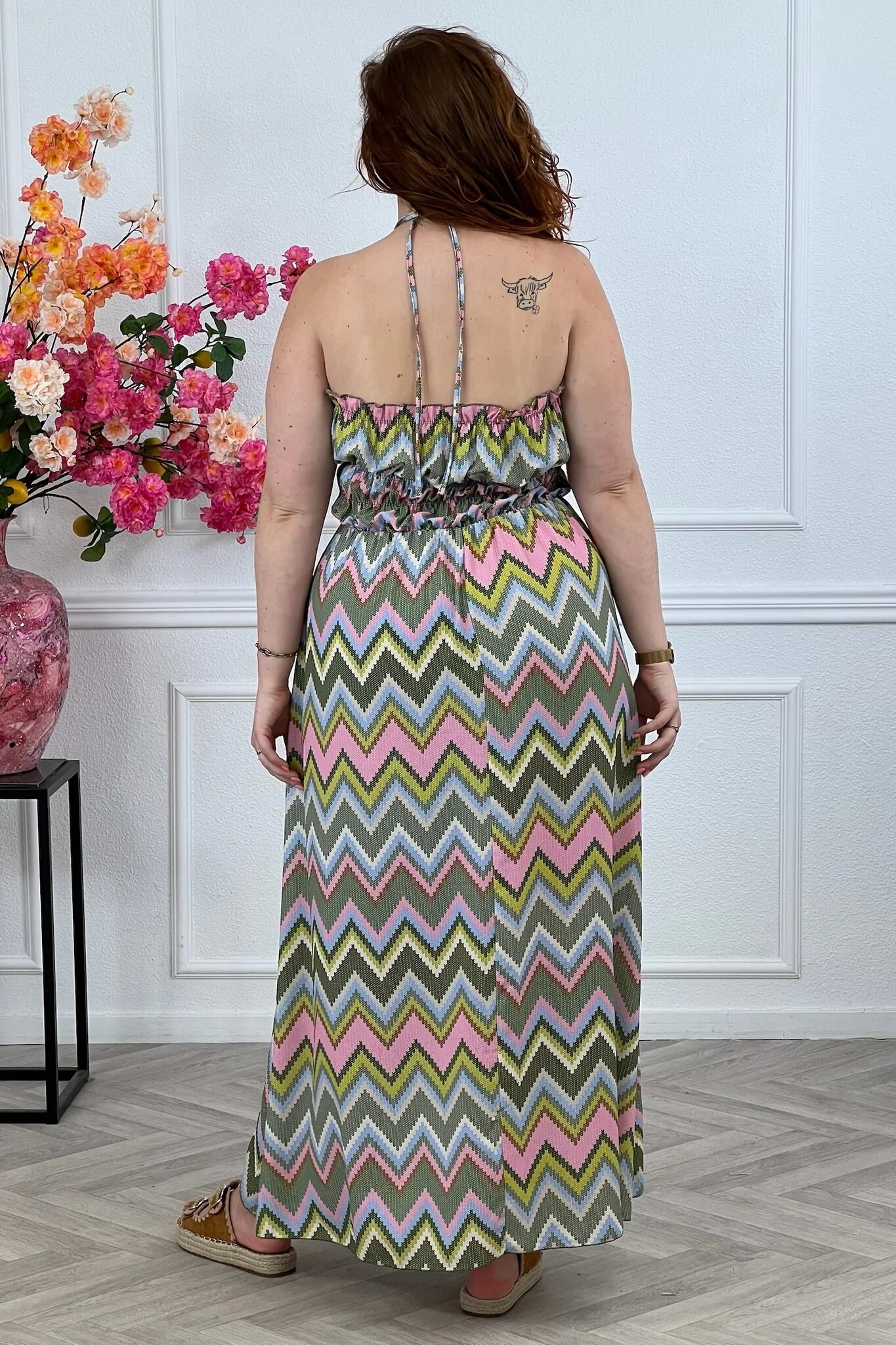 Maxi Zigzag Dress - Armygreen/Pink - Image 6