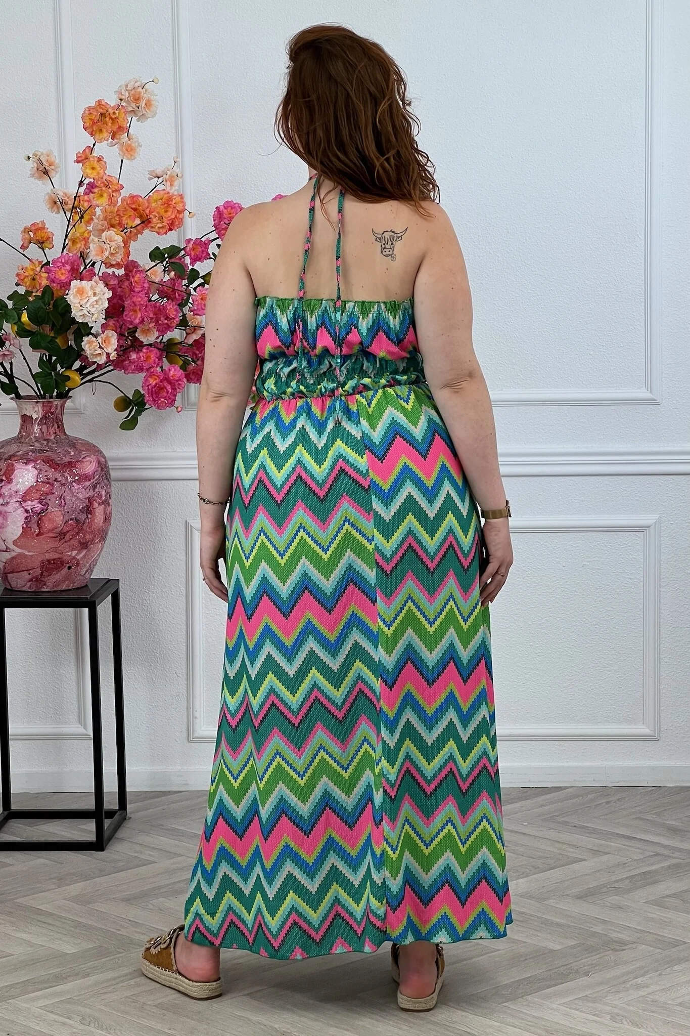 Maxi Zigzag Dress - Green/Pink - Image 5