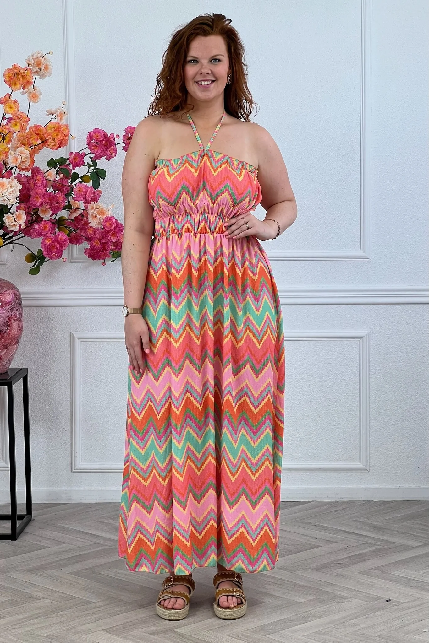 Maxi Zigzag Dress - Orange/Pink - Image 3