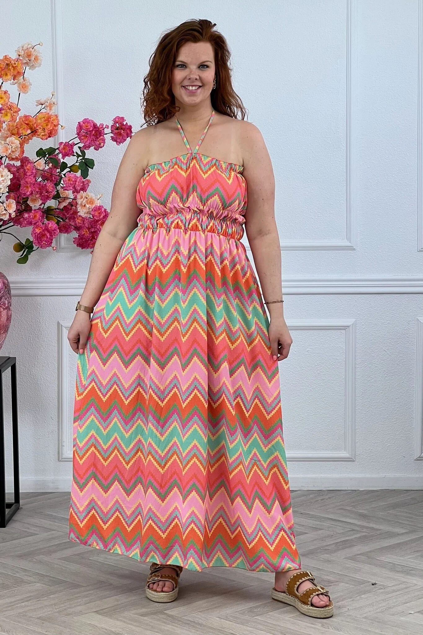 Maxi Zigzag Dress - Orange/Pink - Image 4