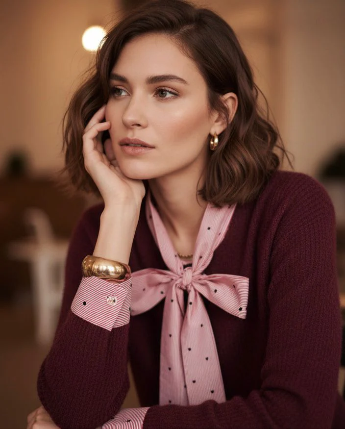 Mia Bow Heart Cardigan - Bordeaux