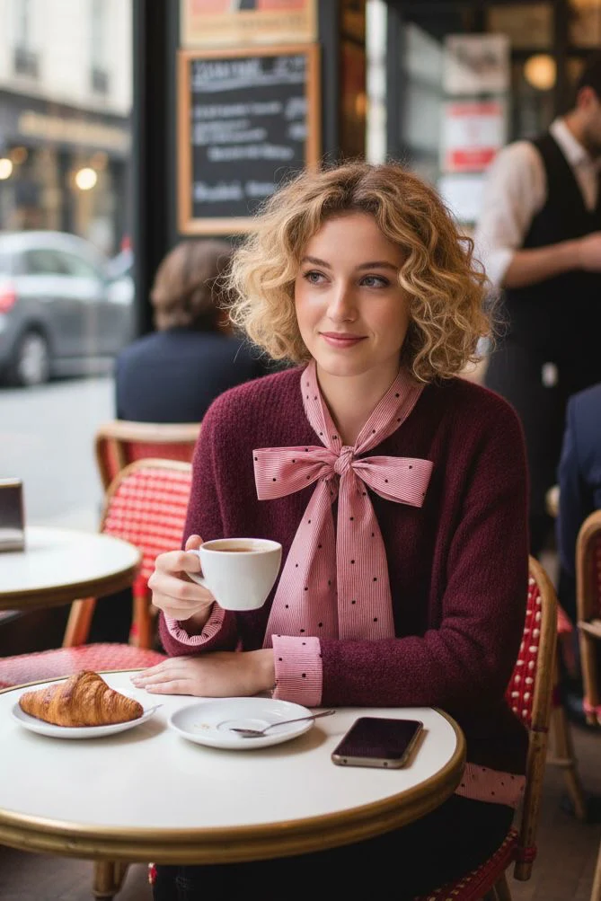 Mia Bow Heart Cardigan - Bordeaux - Image 2
