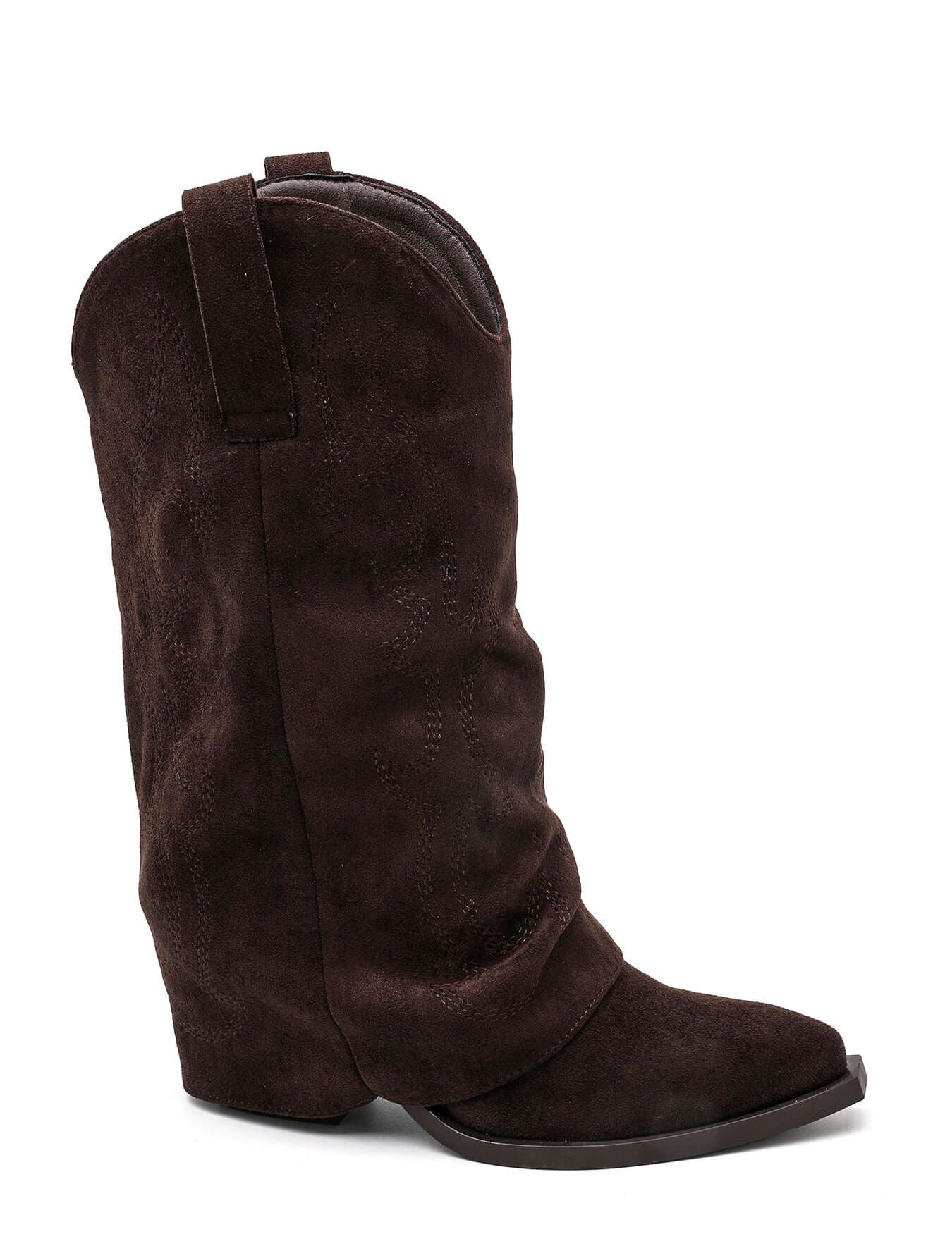 Middle Suede Western Boots - Brown
