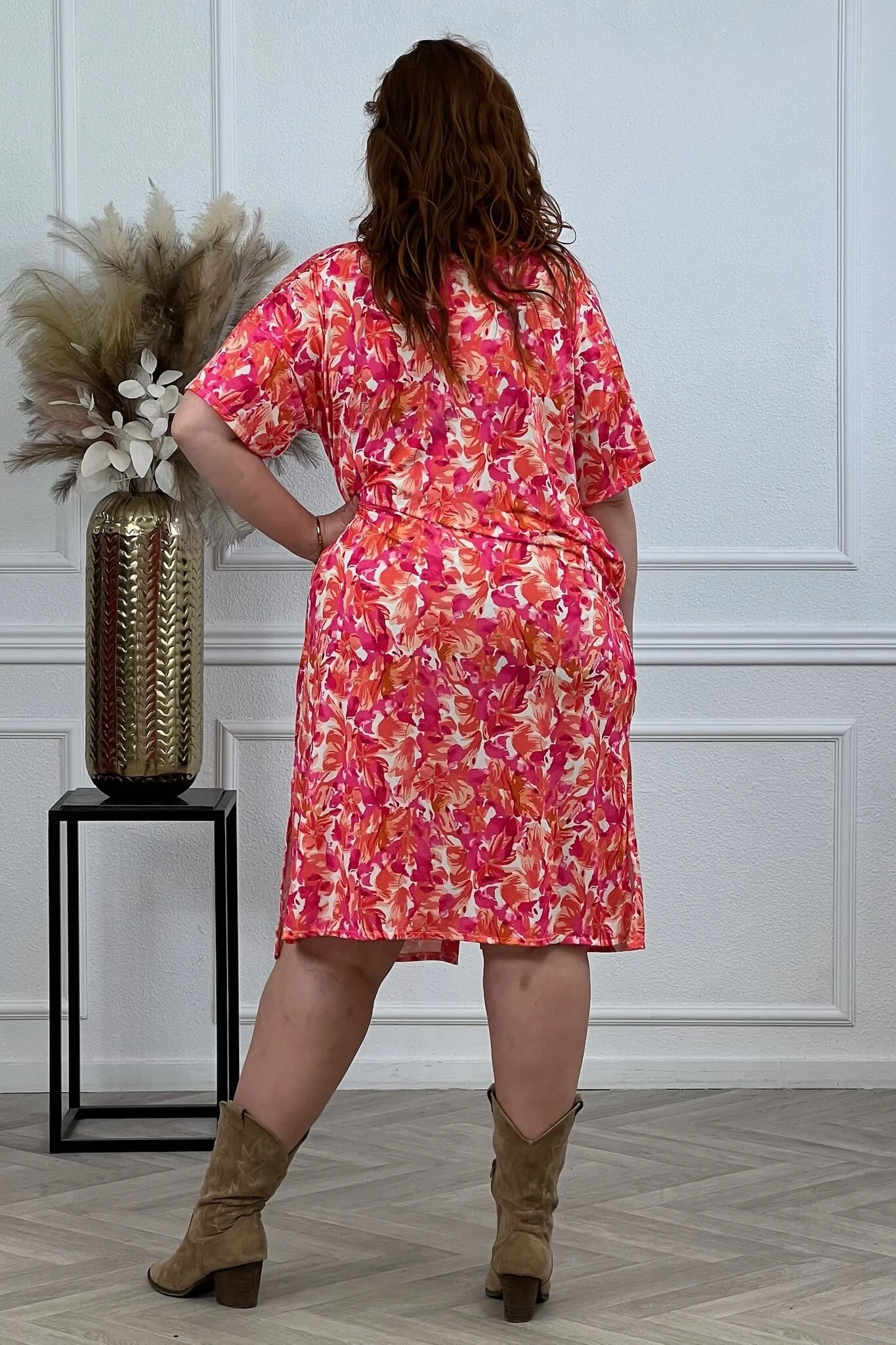 Midi Blouse Dress Flowers - Pink/Orange/White - Image 3