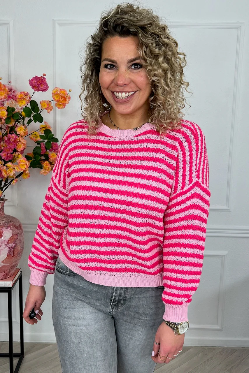 Mila Cotton Striped Sweater - Fuchsia/Pink