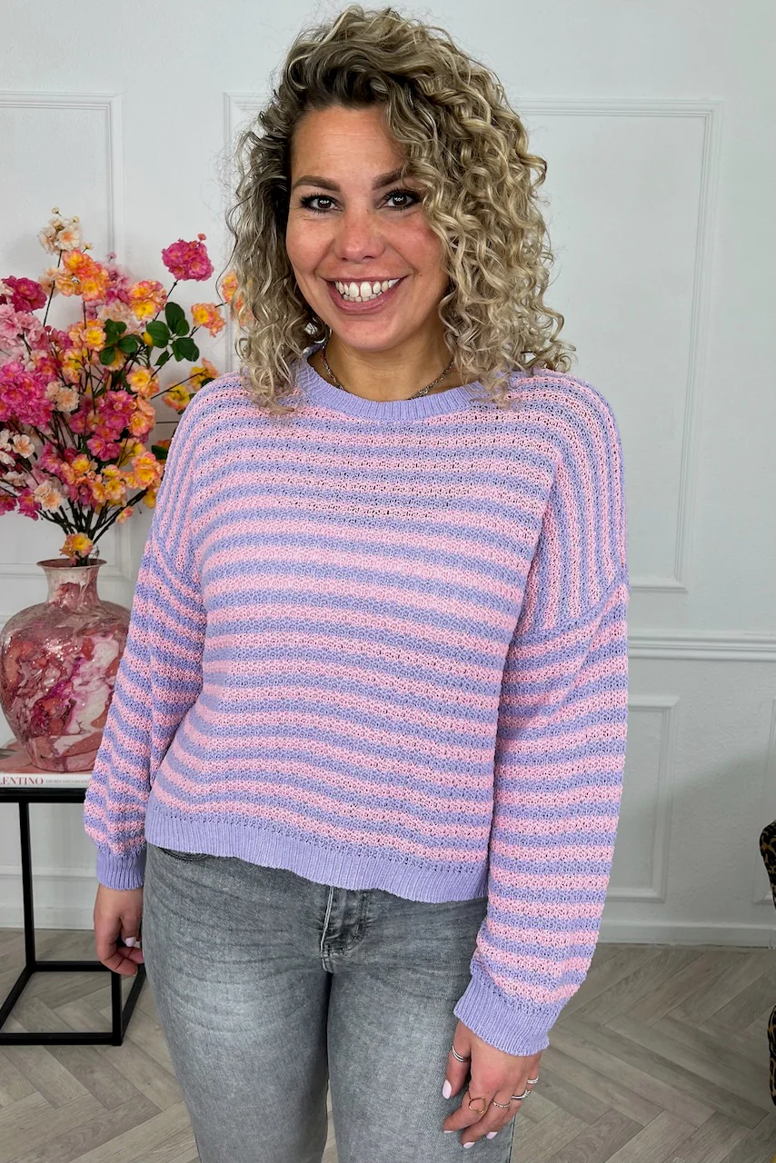 Mila Cotton Striped Sweater - Lila/Pink - Image 2