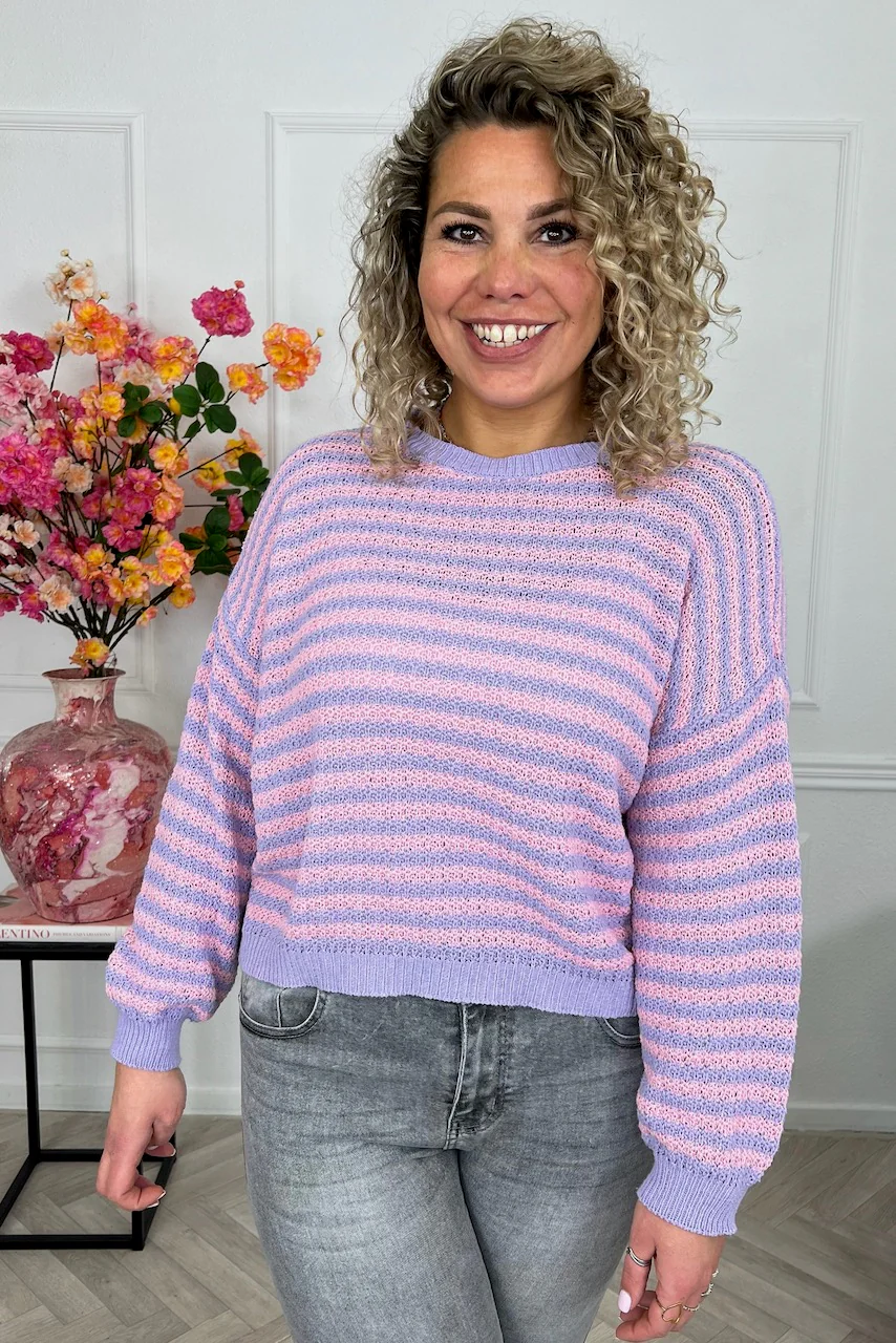 Mila Cotton Striped Sweater - Lila/Pink - Image 3