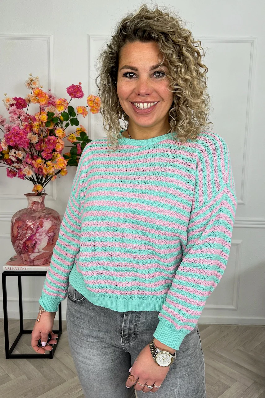 Mila Cotton Striped Sweater - Pink/Turquoise
