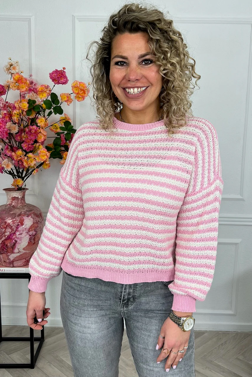 Mila Cotton Striped Sweater - Pink/White
