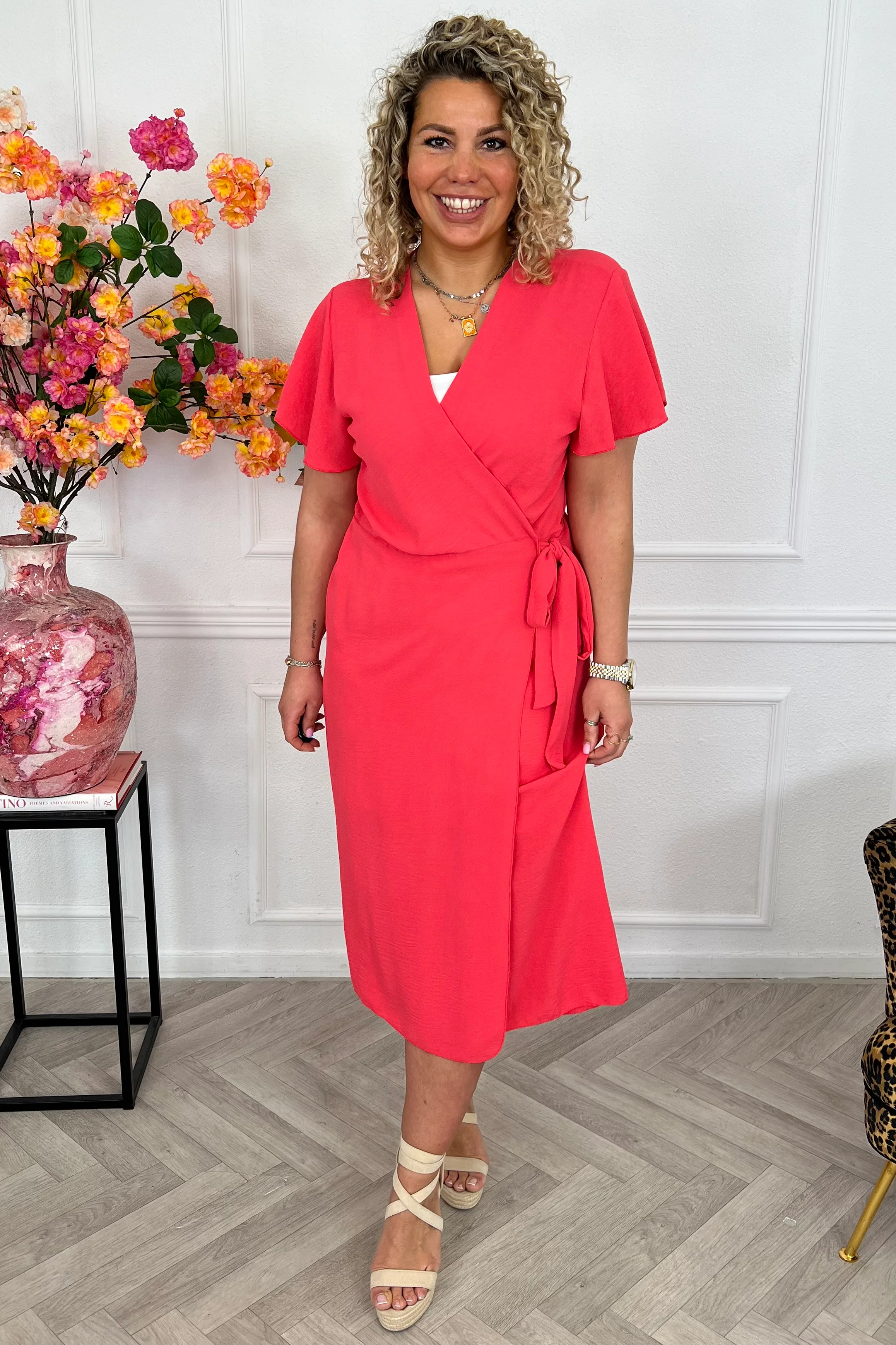Milano Maxi Wrap Dress - Coral - Image 6