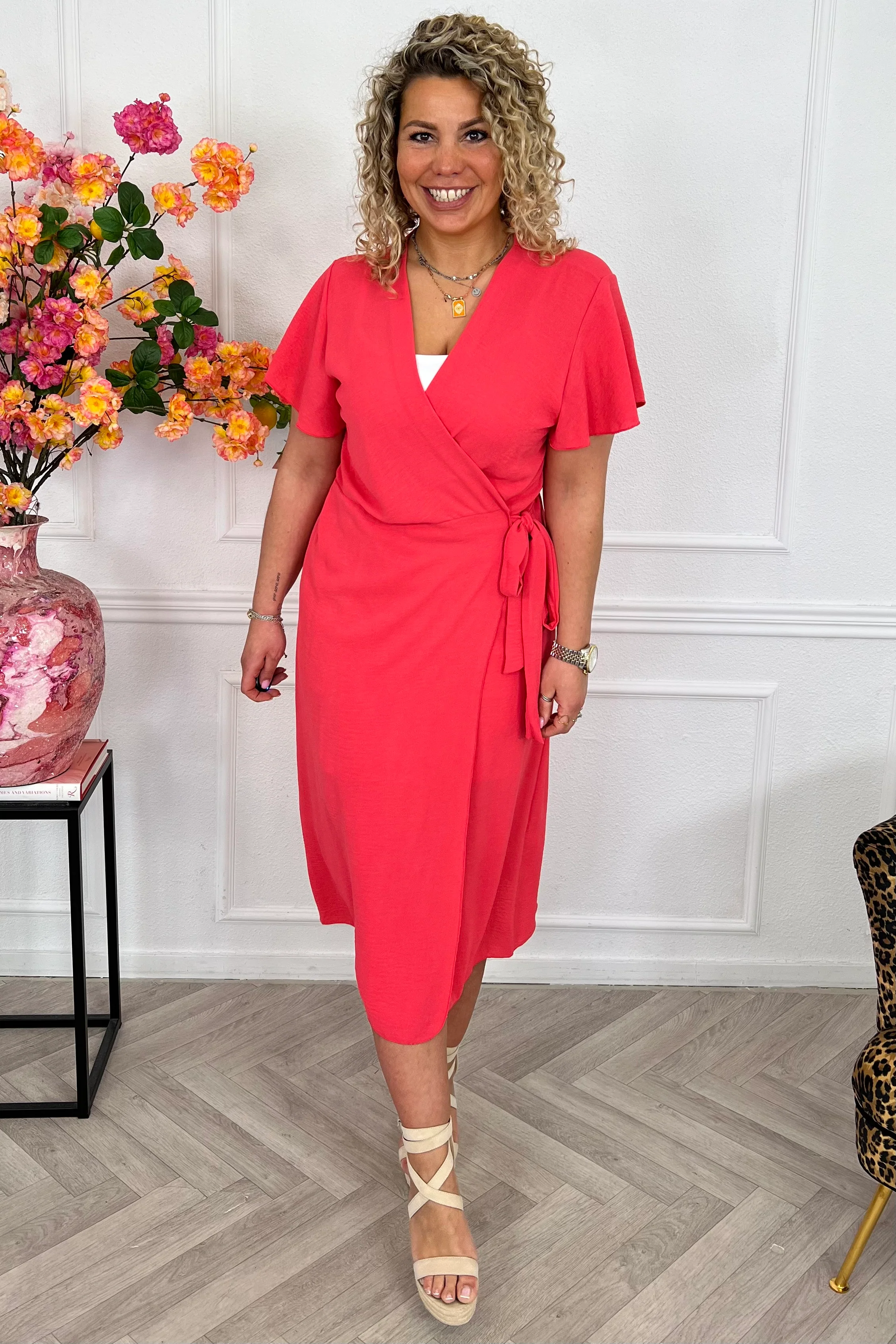 Milano Maxi Wrap Dress - Coral - Image 8