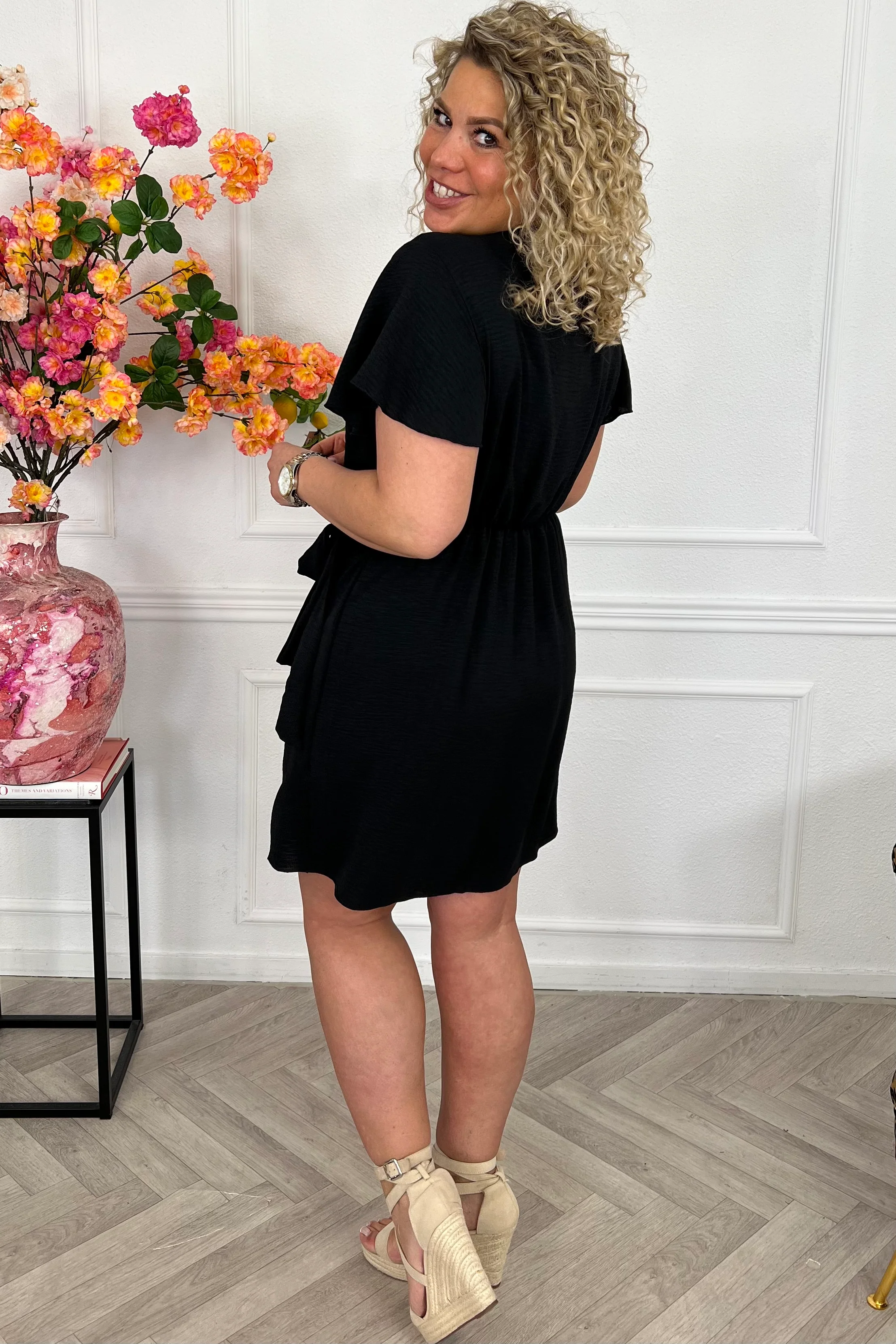 Milano Short Wrap Dress - Black - Image 2