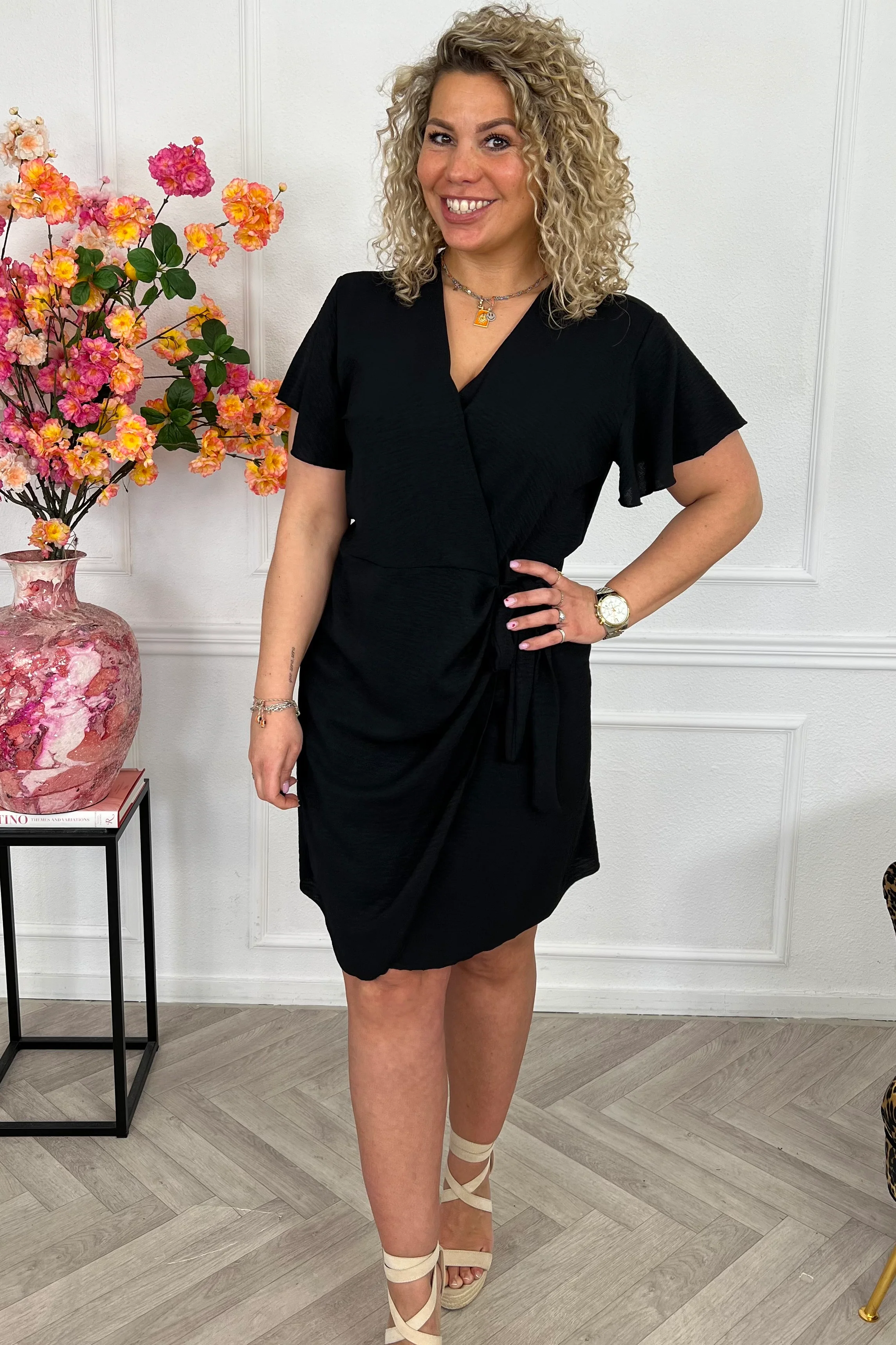 Milano Short Wrap Dress - Black - Image 3