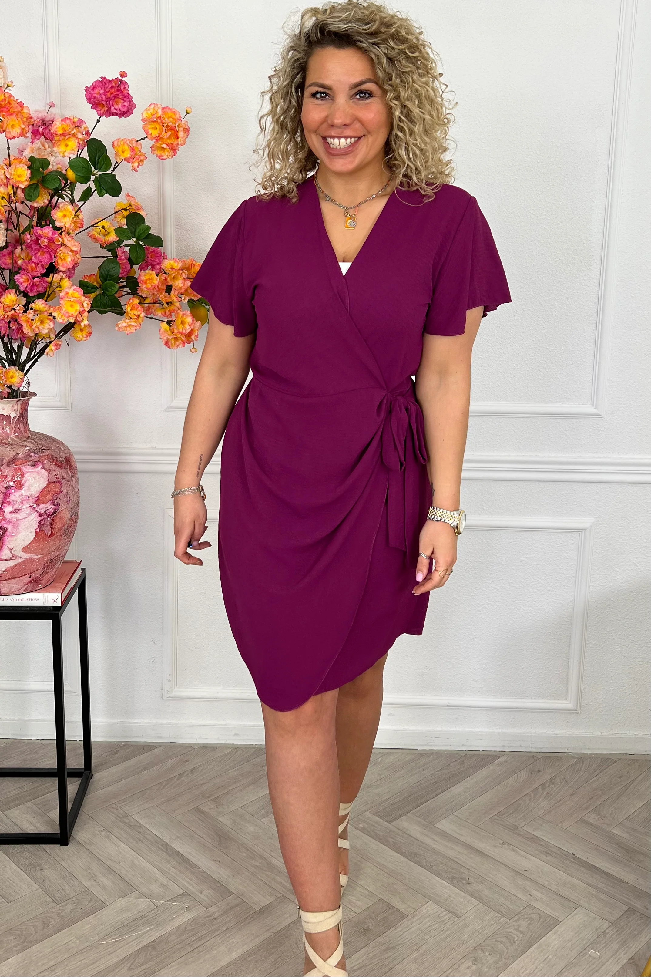 Milano Short Wrap Dress - Bordeaux