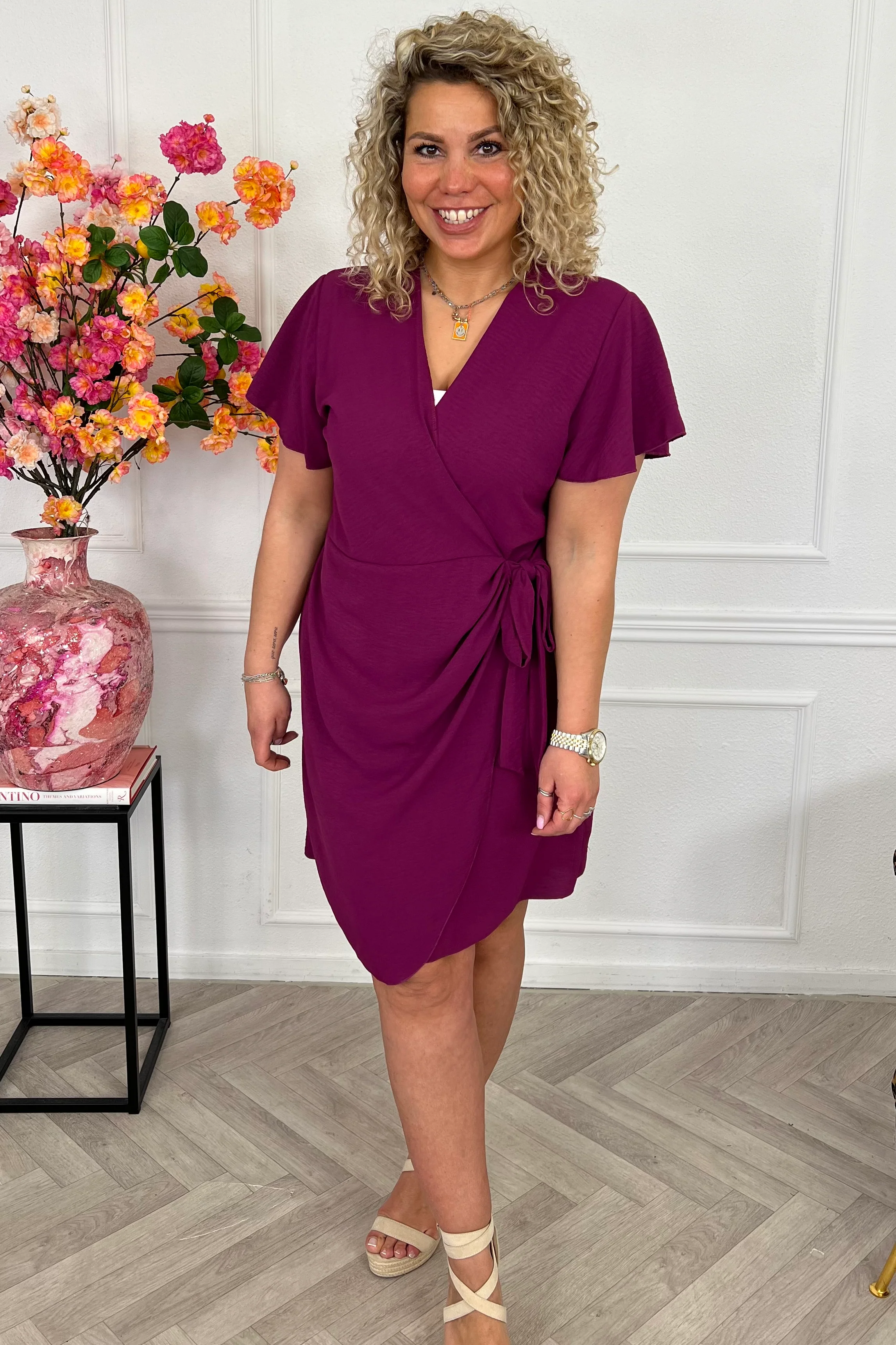 Milano Short Wrap Dress - Bordeaux - Image 3
