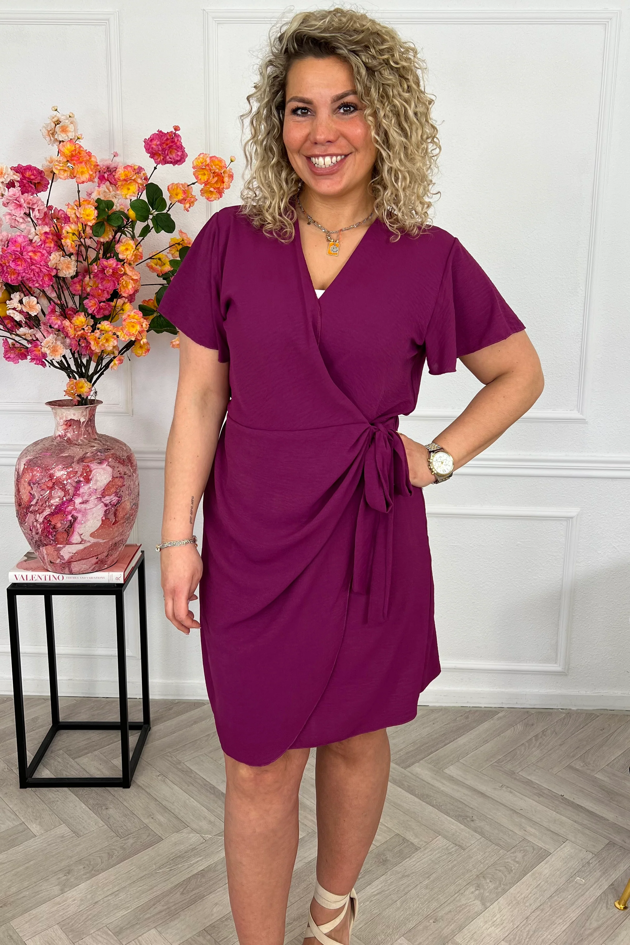 Milano Short Wrap Dress - Bordeaux - Image 4