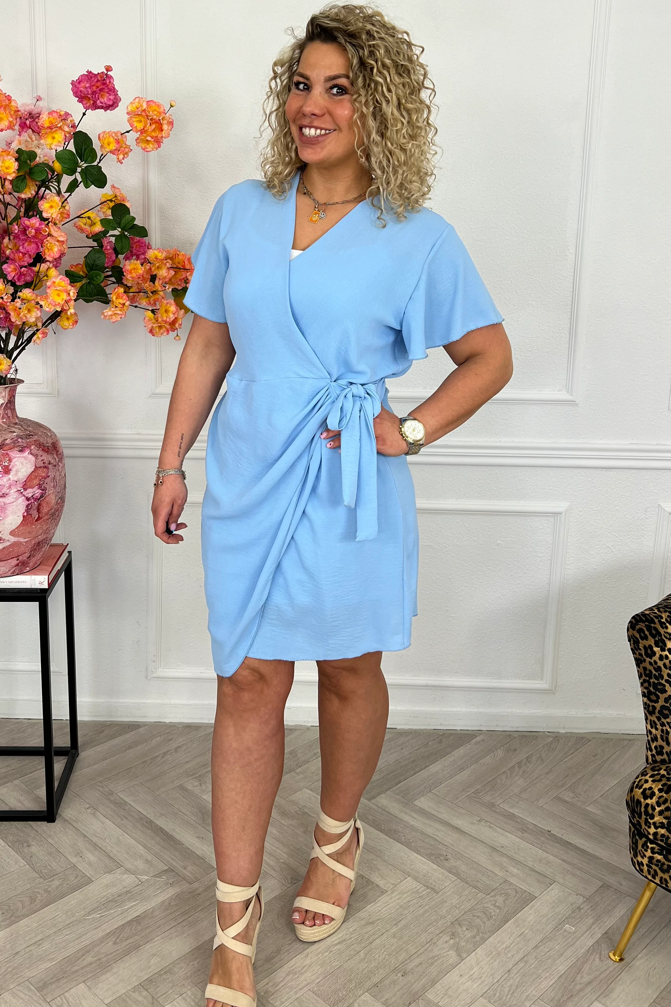 Milano Short Wrap Dress - Sky Blue - Image 3