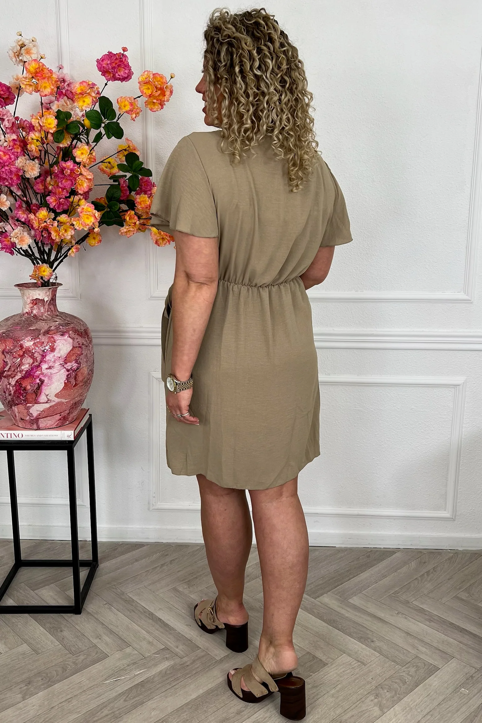 Milano Short Wrap Dress - Taupe - Image 2