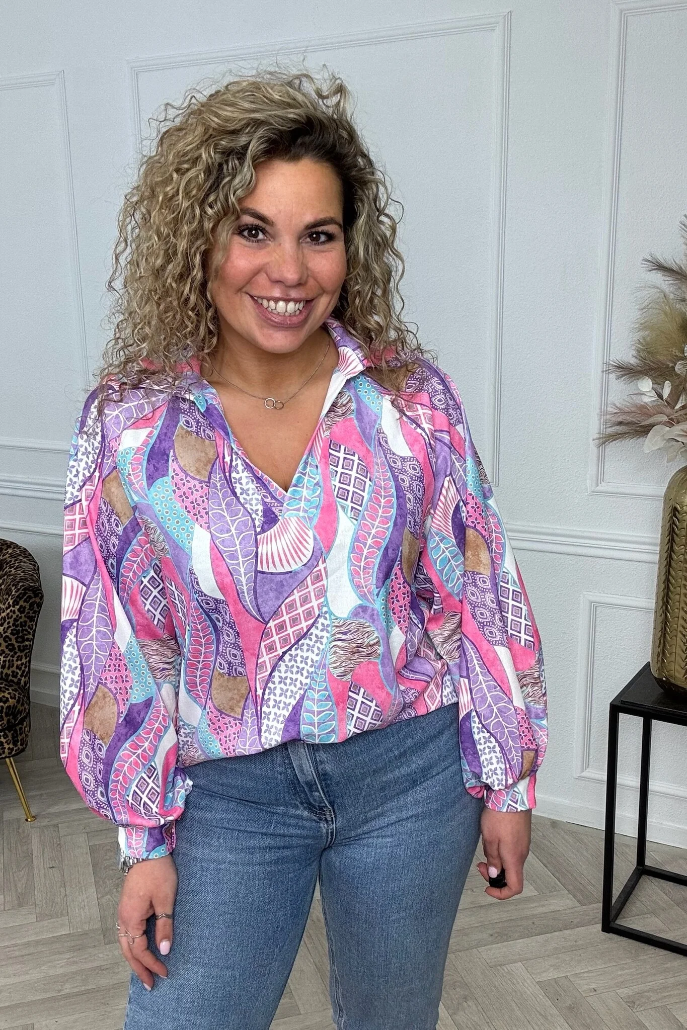 Multicolor Spring Blouse - Lila/Pink