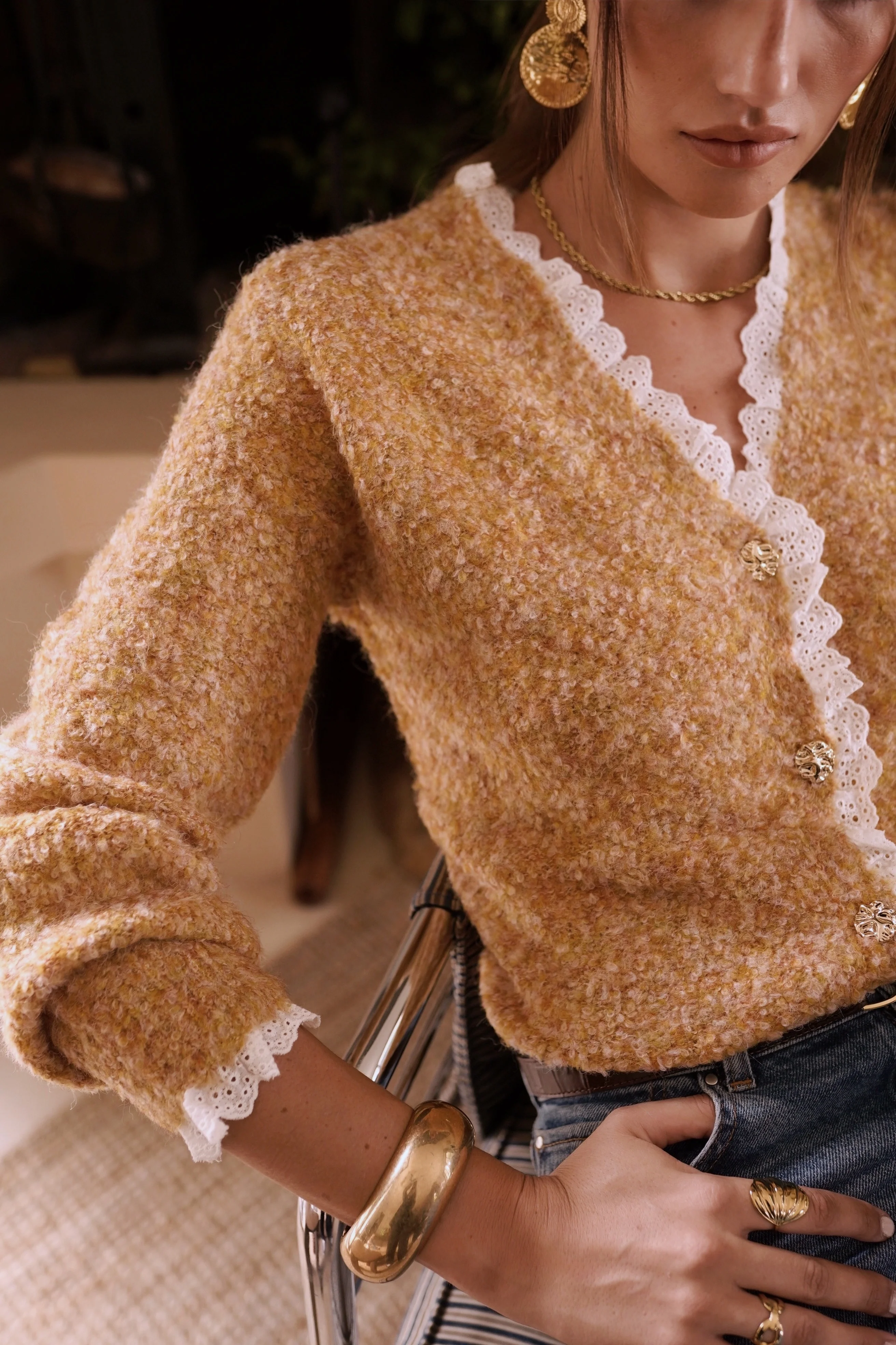 Gaby Broderie Cardigan - Camel - Image 11