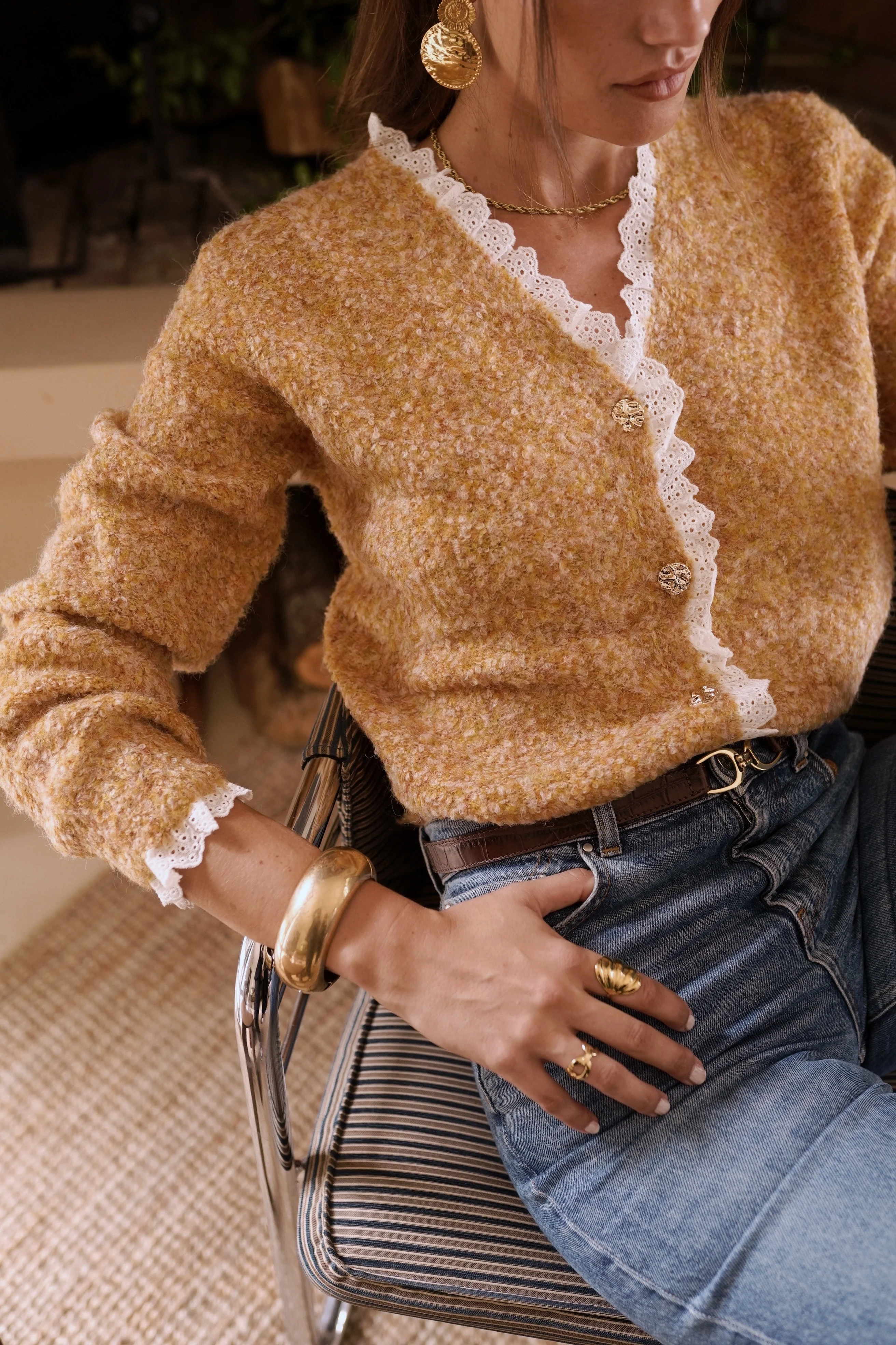 Gaby Broderie Cardigan - Camel - Image 4