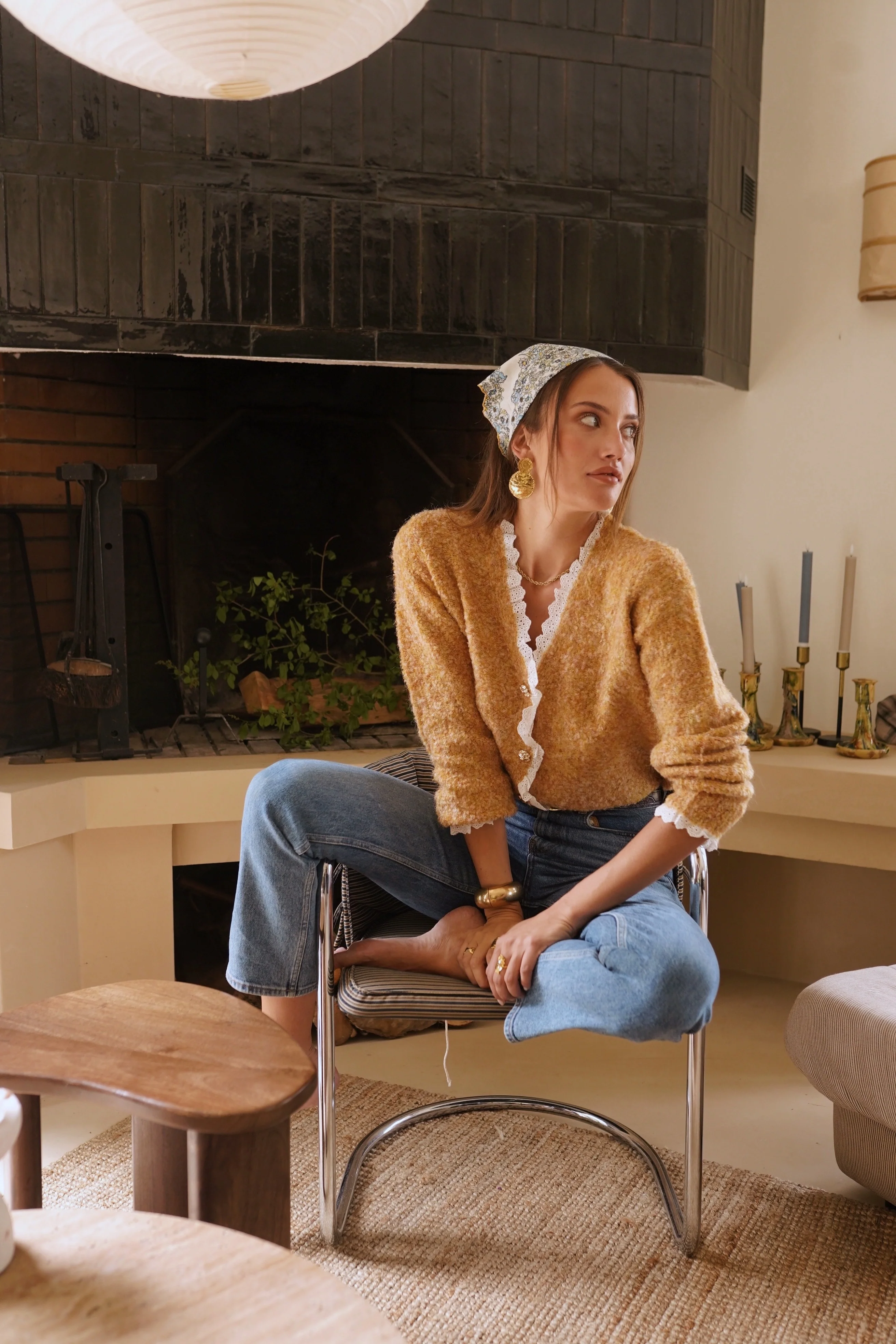 Gaby Broderie Cardigan - Camel - Image 9