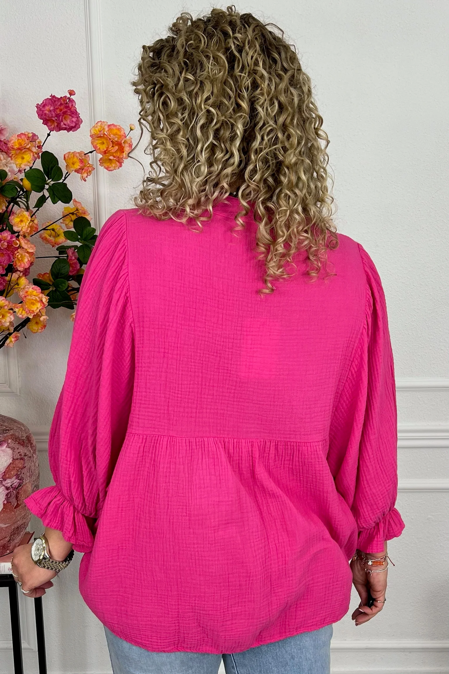 Musthave Casual Cotton Blouse - Fuchsia - Image 2