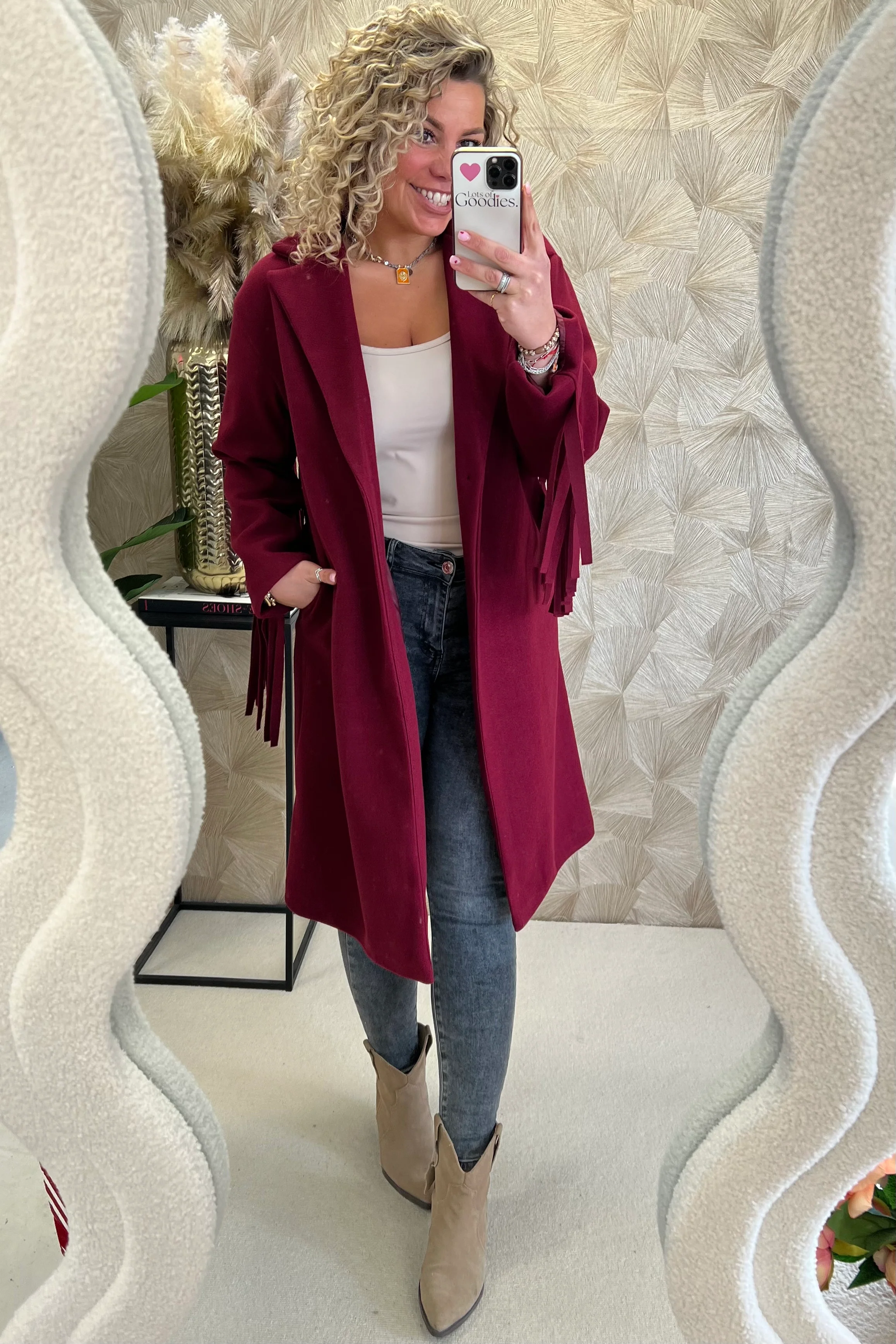 Musthave Fringe Coat - Bordeaux