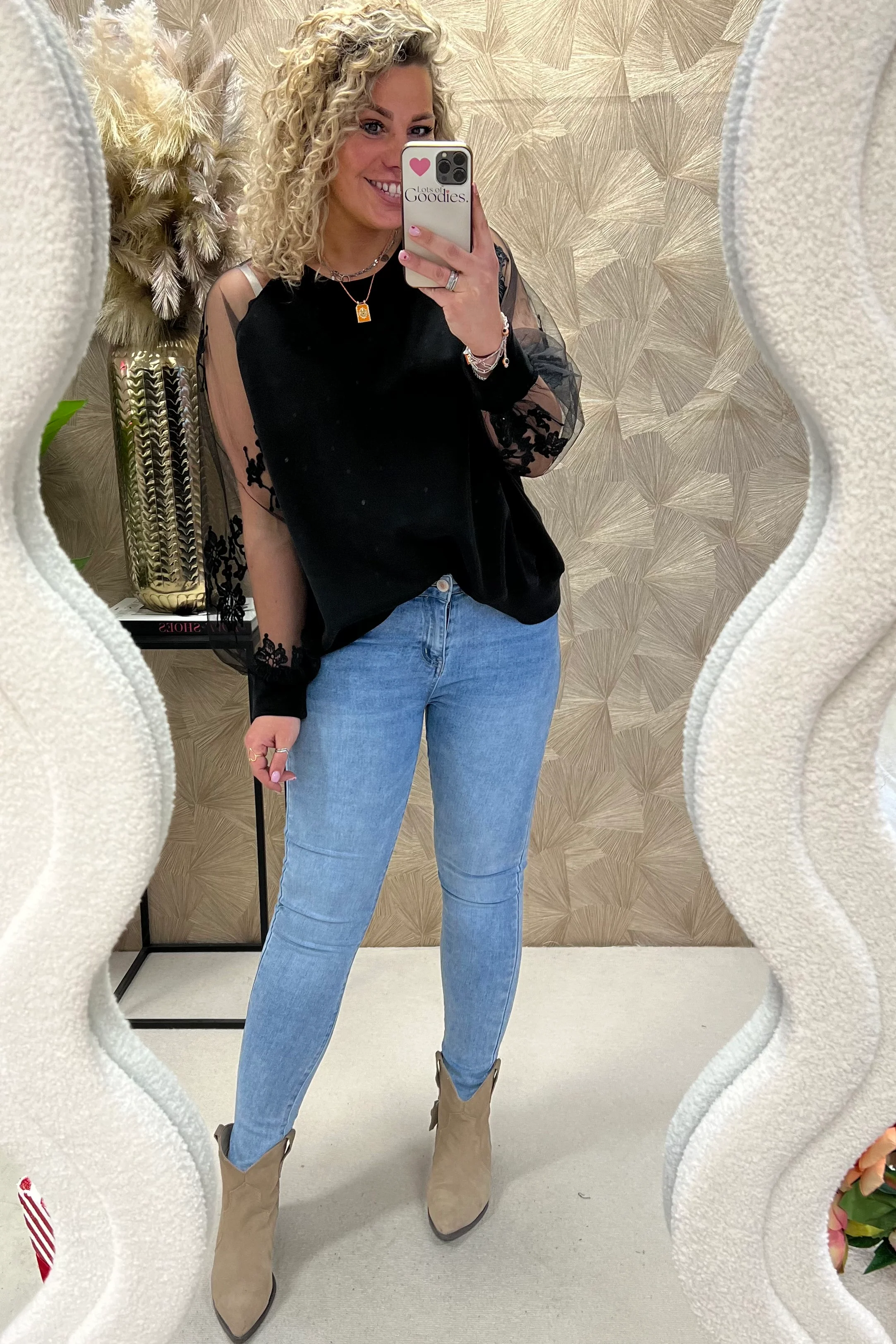 Musthave Lace Sleeve Sweater - Black