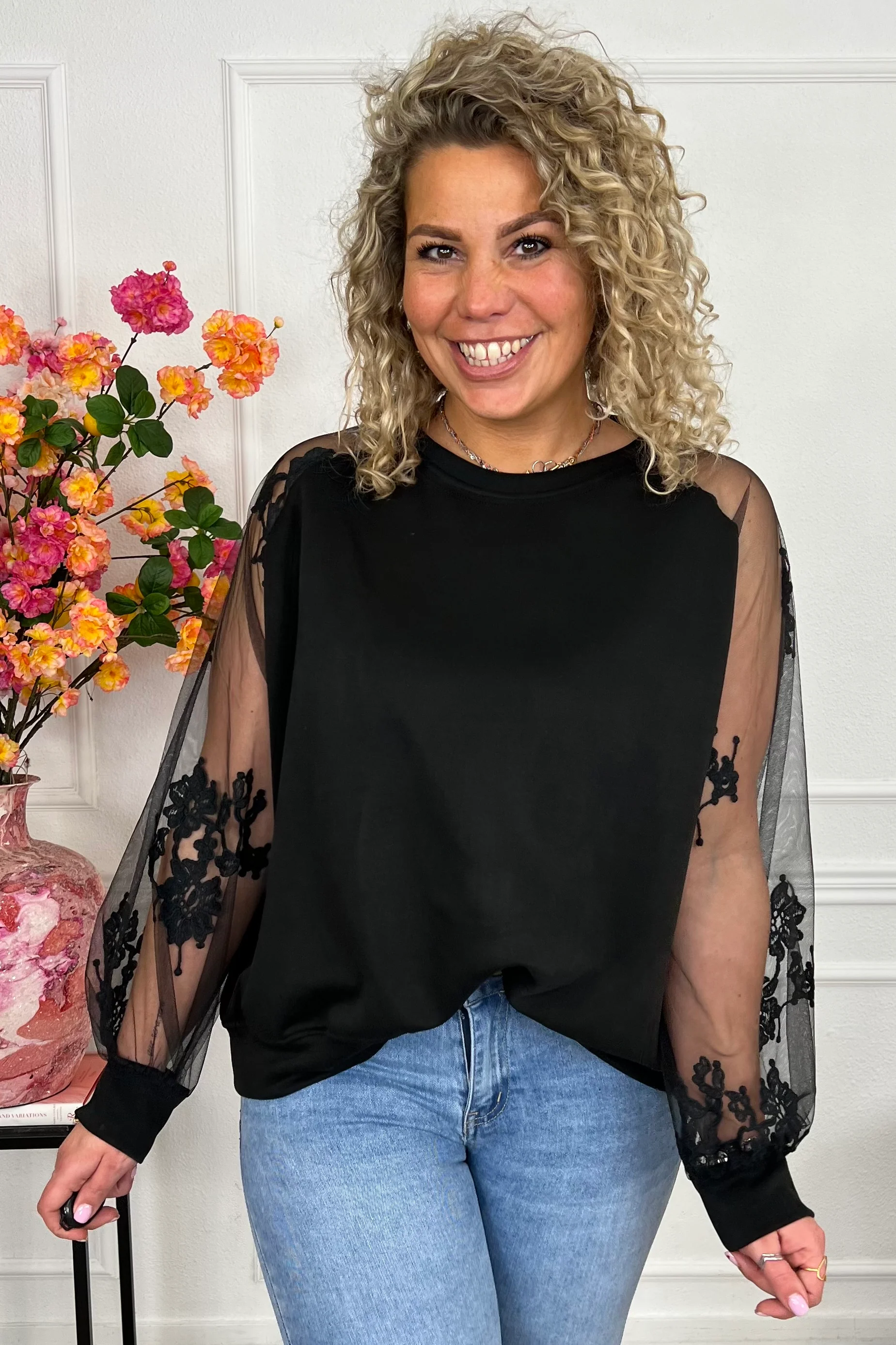 Musthave Lace Sleeve Sweater - Black - Image 3