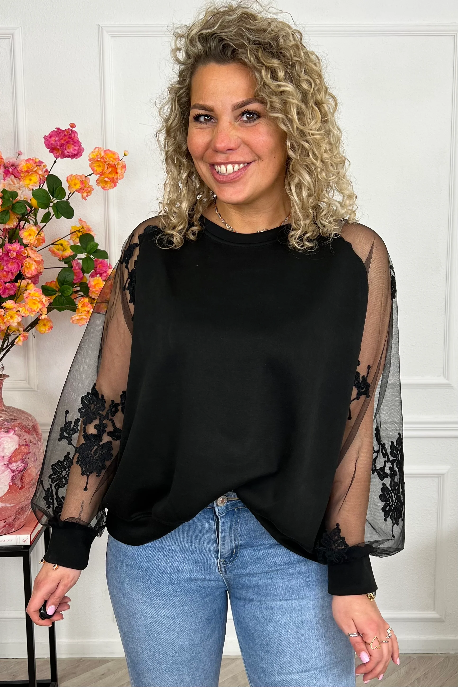 Musthave Lace Sleeve Sweater - Black - Image 5