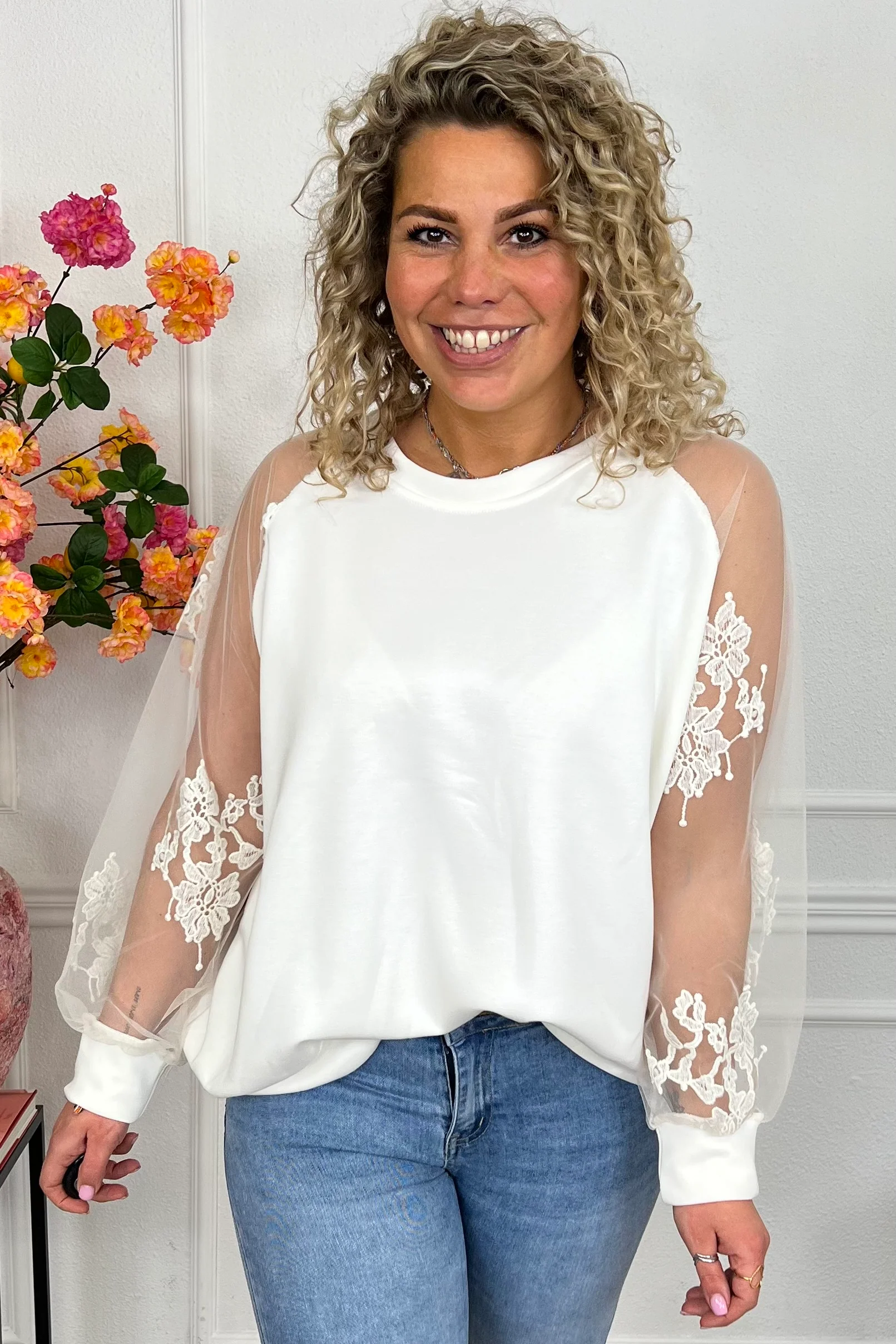 Musthave Lace Sleeve Sweater - Creme