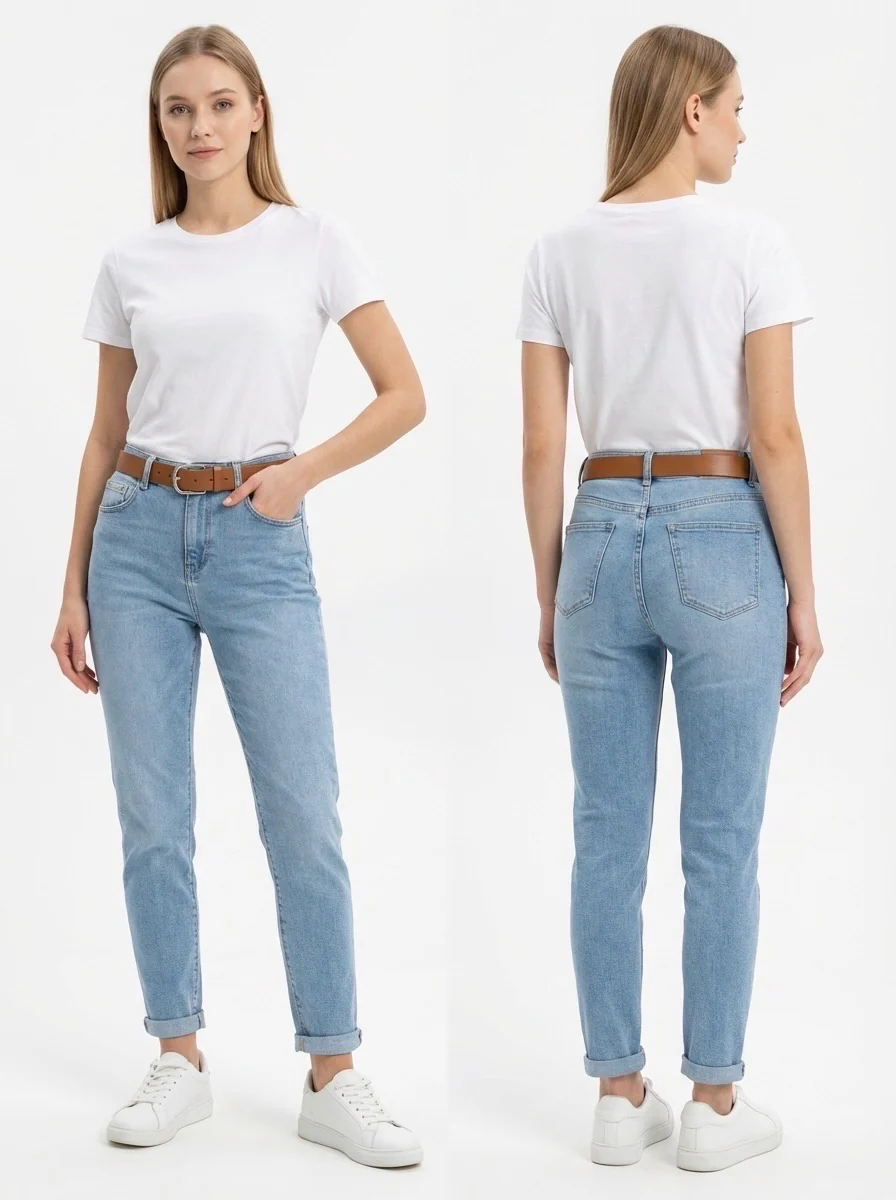 Musthave Momfit Belt Jeans - Denim Blue