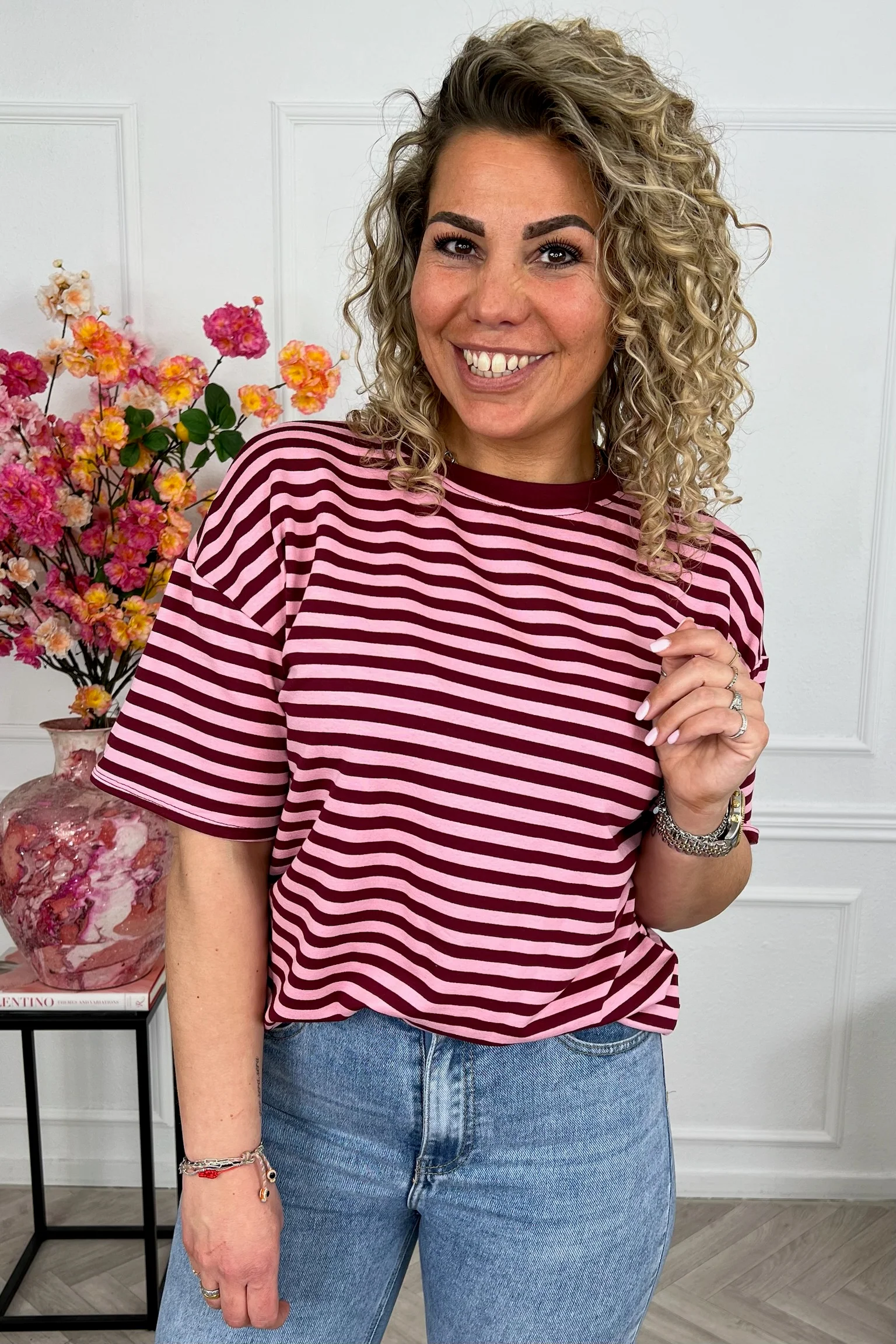 Musthave Short Sleeve Striped Shirt - Bordeaux/Pink