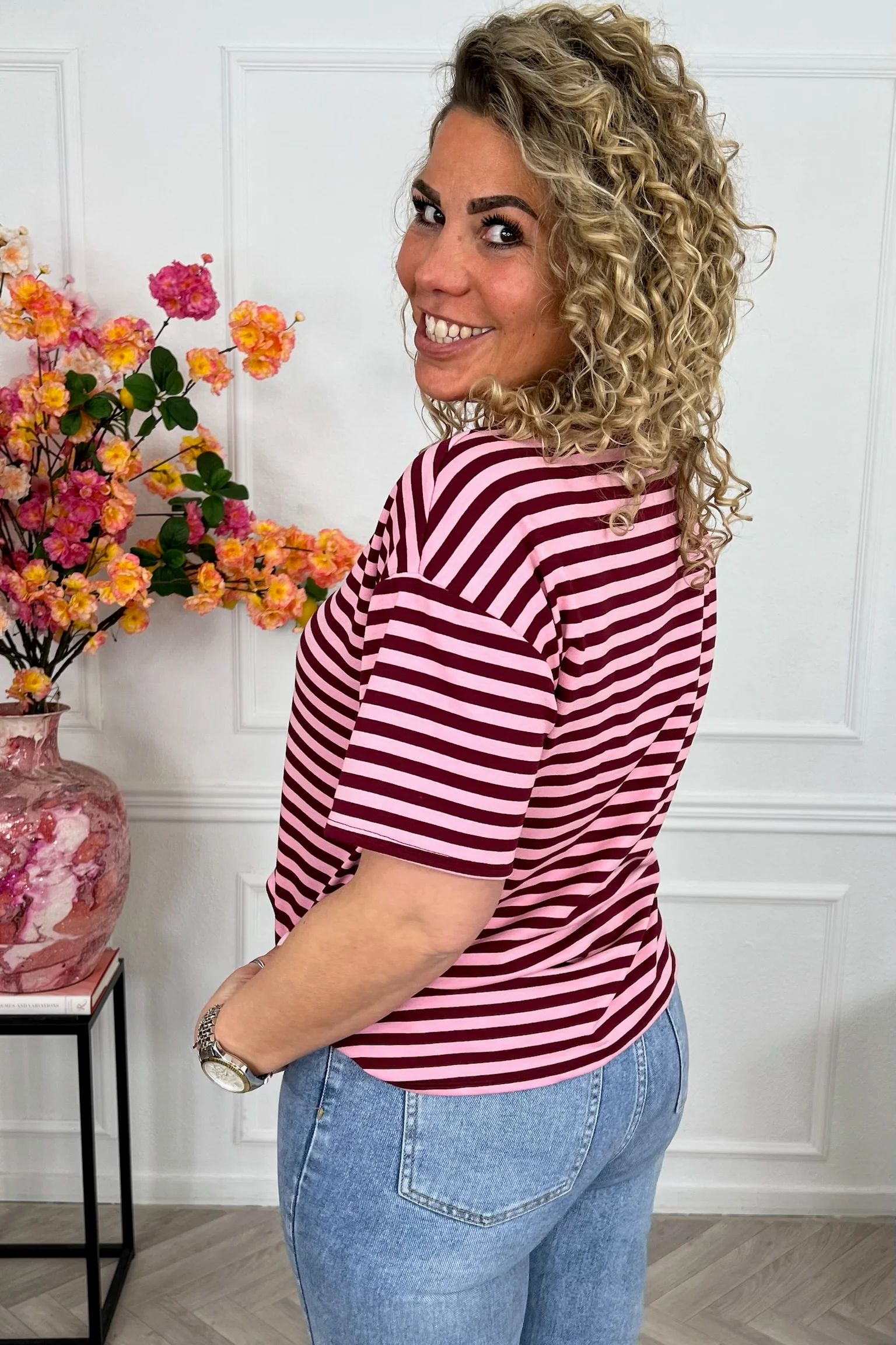 Musthave Short Sleeve Striped Shirt - Bordeaux/Pink - Image 2