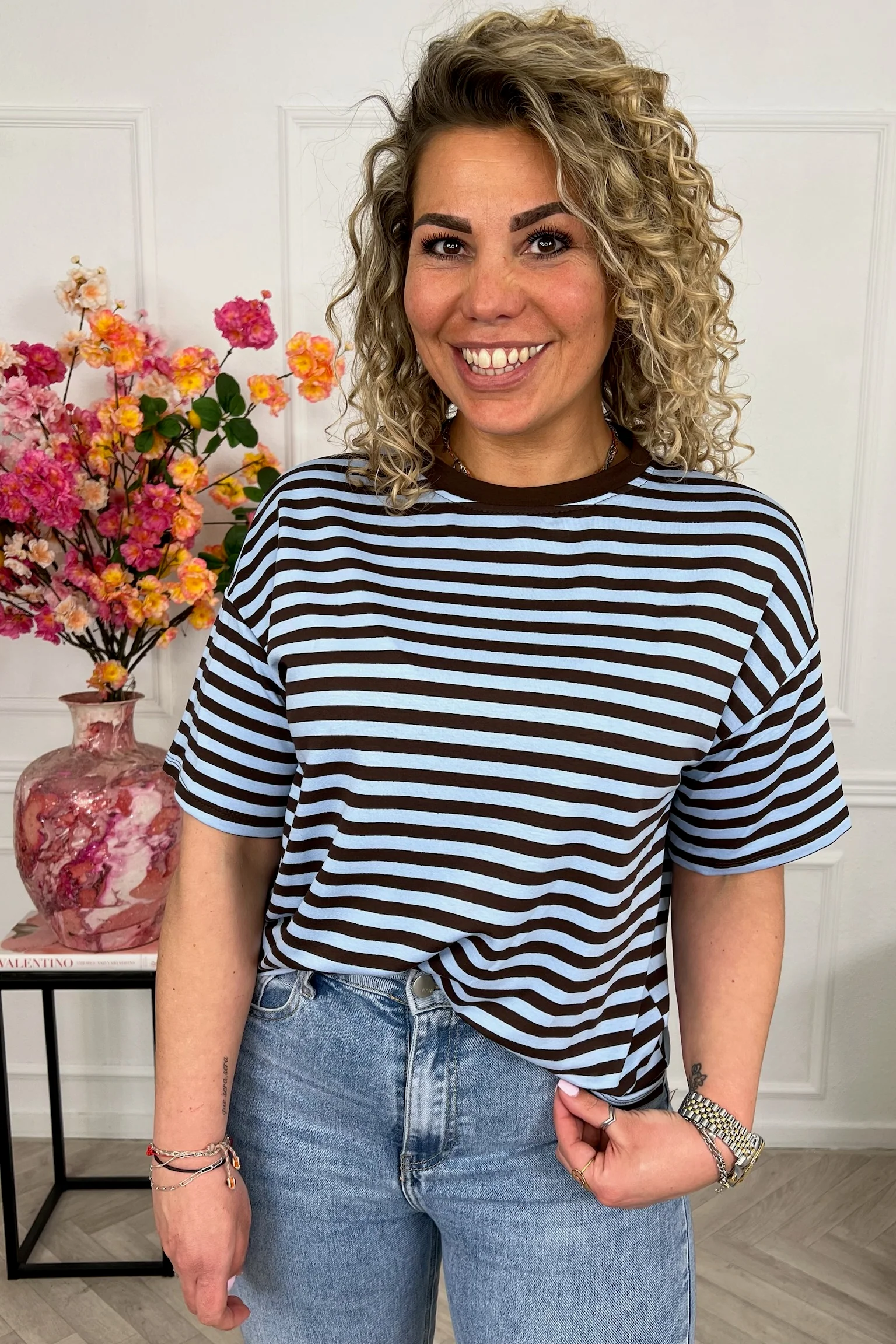 Musthave Short Sleeve Striped Shirt - Brown/Light Blue