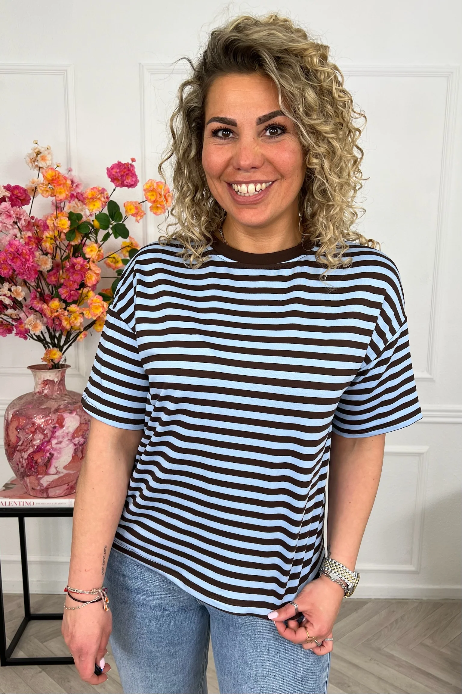 Musthave Short Sleeve Striped Shirt - Brown/Light Blue - Image 2